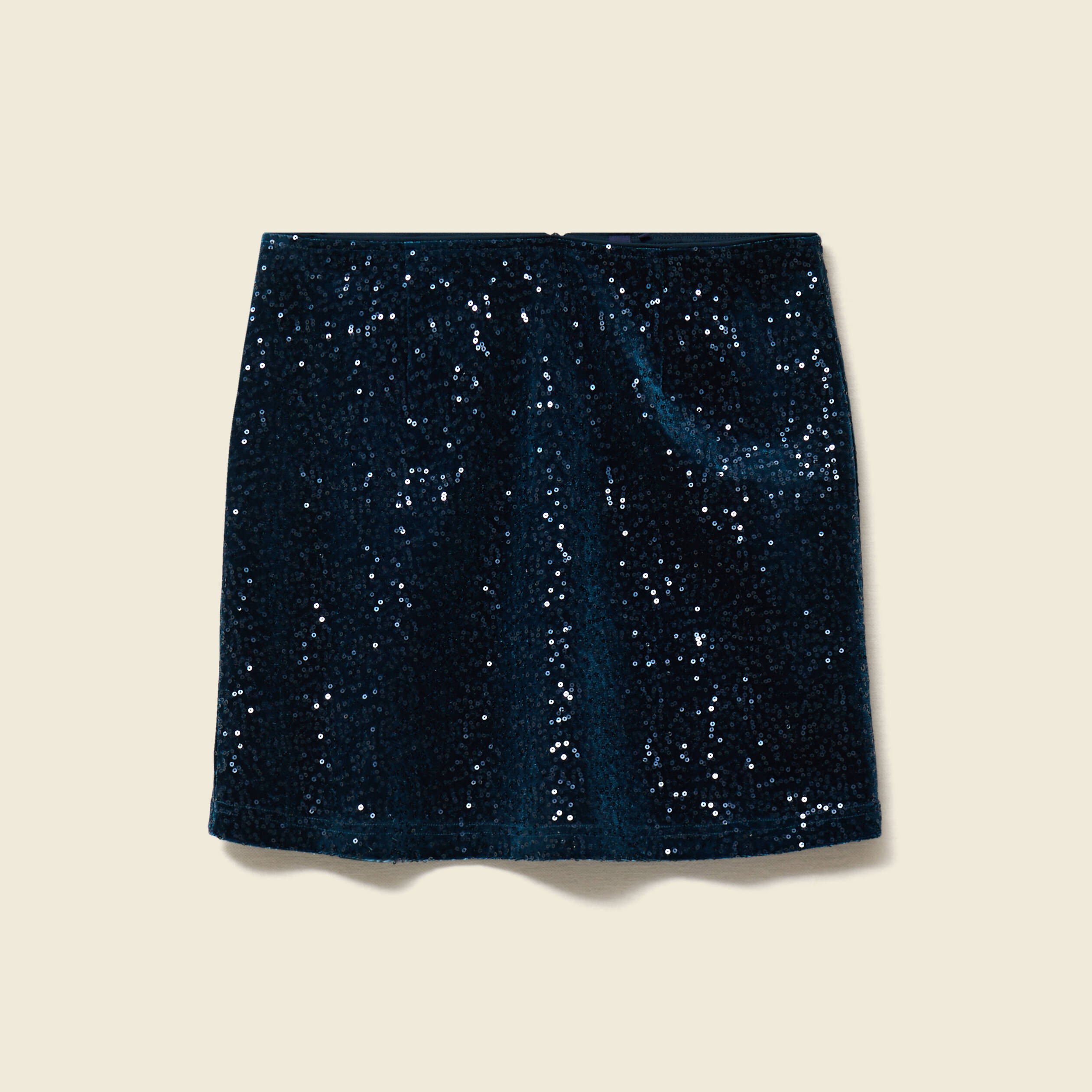 Jupe droite velours sequins bleu canard femme