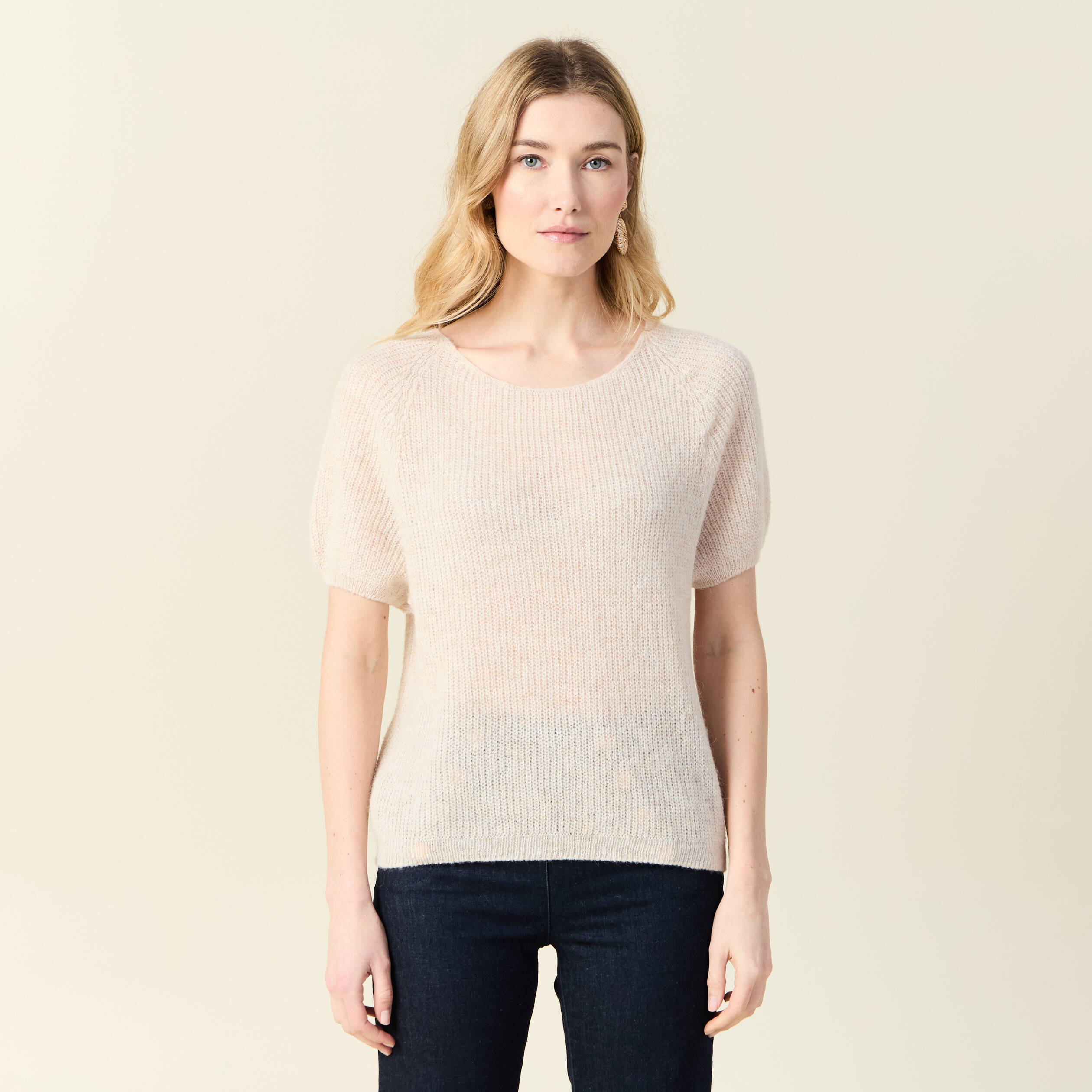 Pull manches courtes fabriqu&eacute; en France creme femme