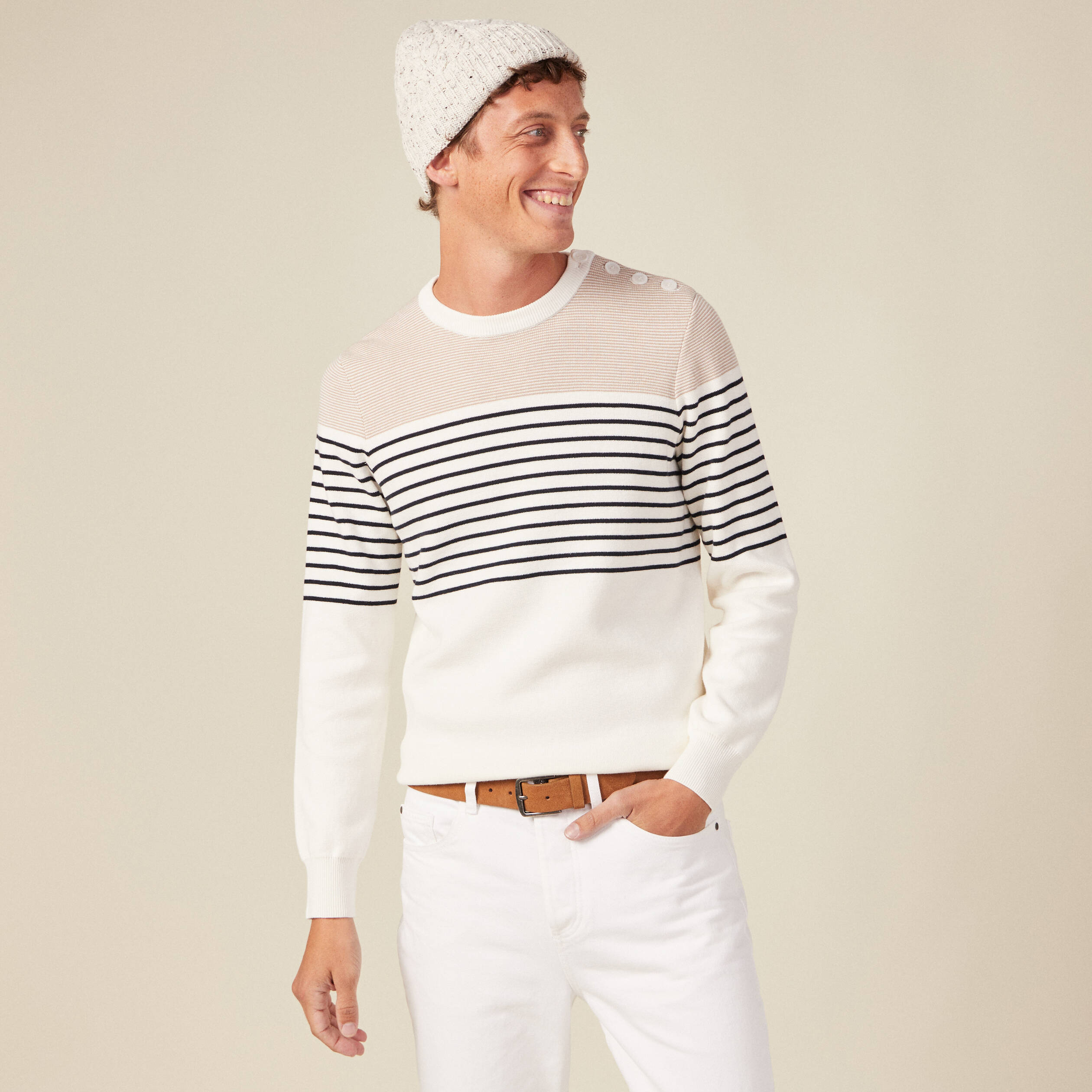 Pull manches longues ecru homme