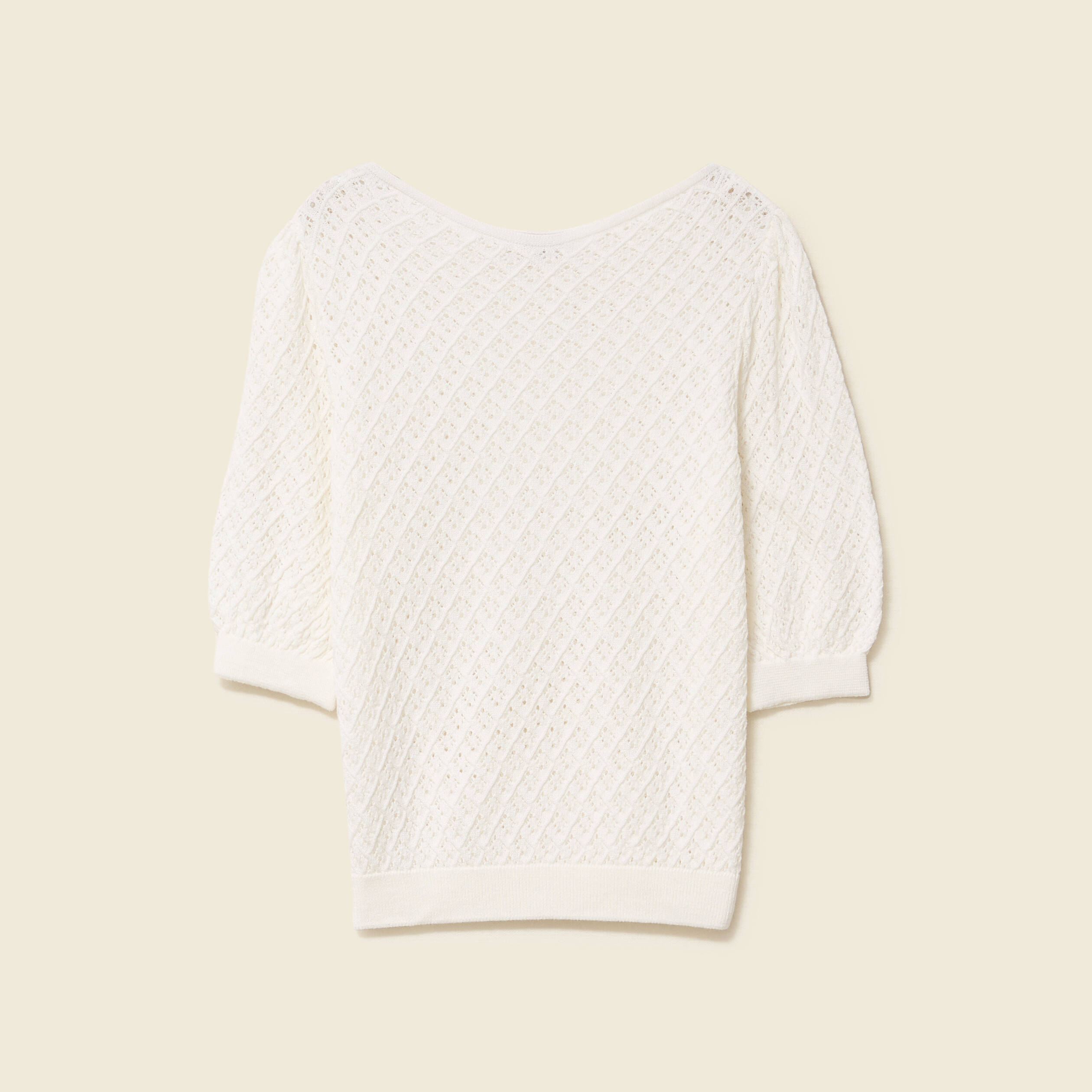 pull ajoure col rond manches courtes ecru femme Pull ajouré col rond manches courtes ecru femme