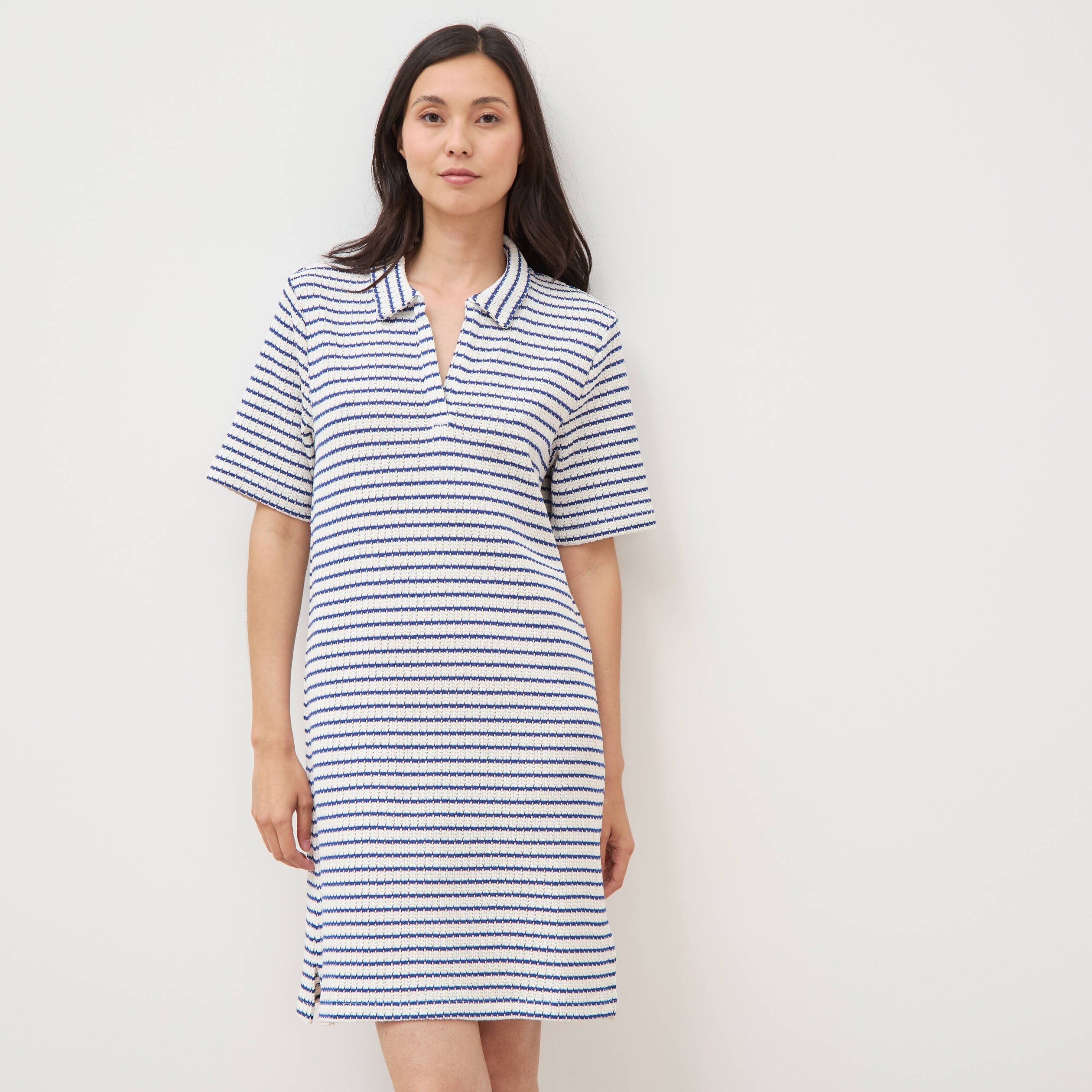 Robe manches courtes en maille ecru femme