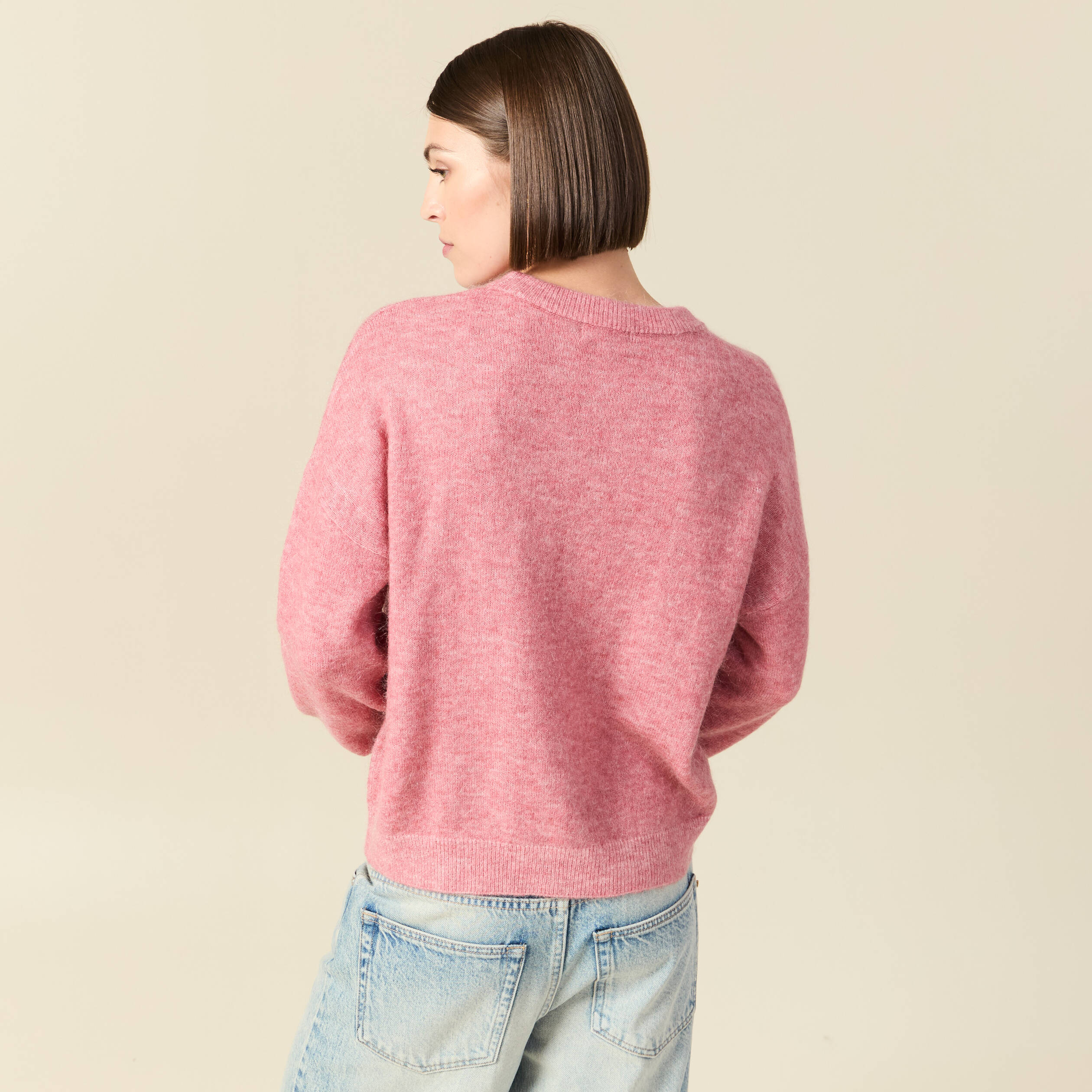 Pull col rond manches longues mauve femme