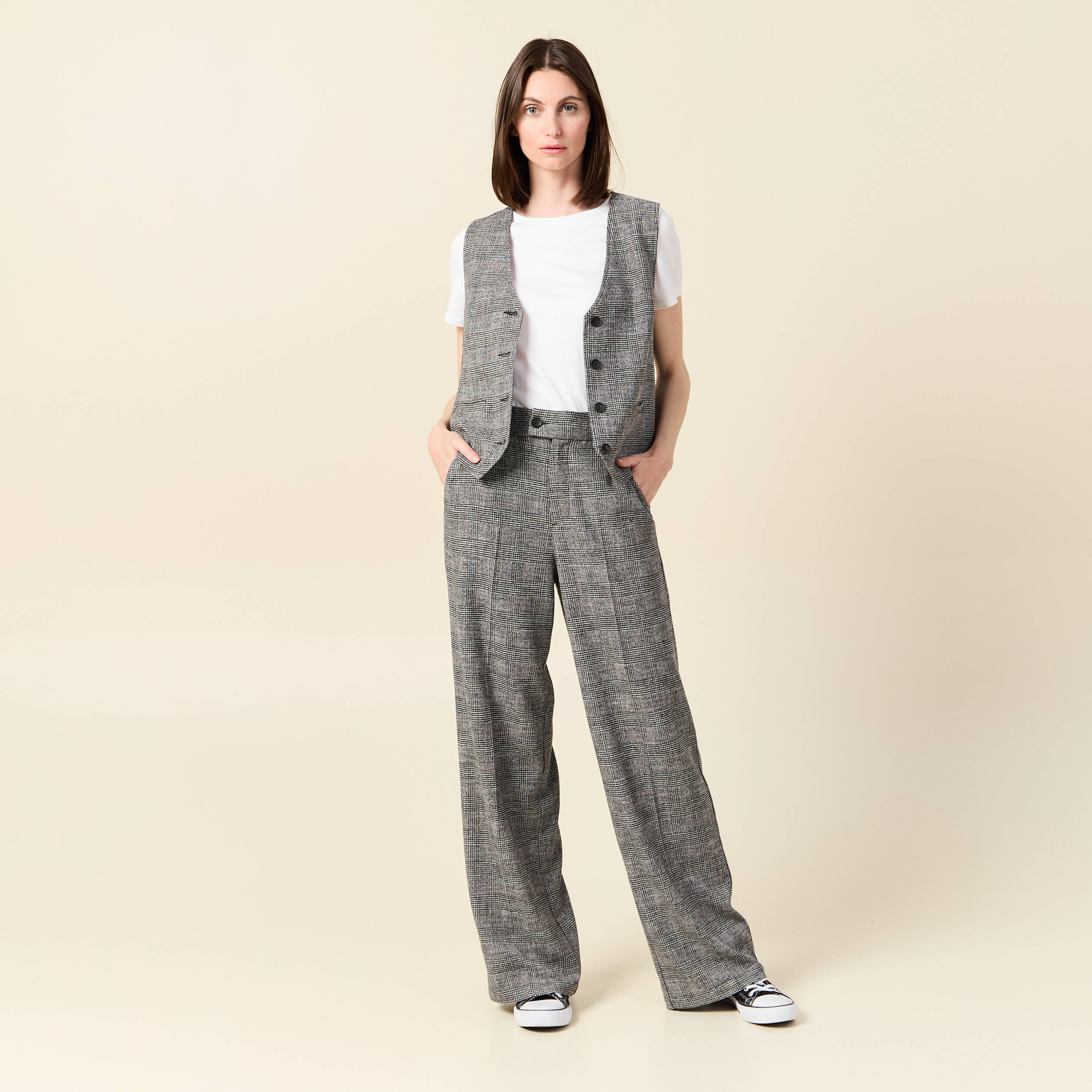 Pantalon large à pinces noir femme