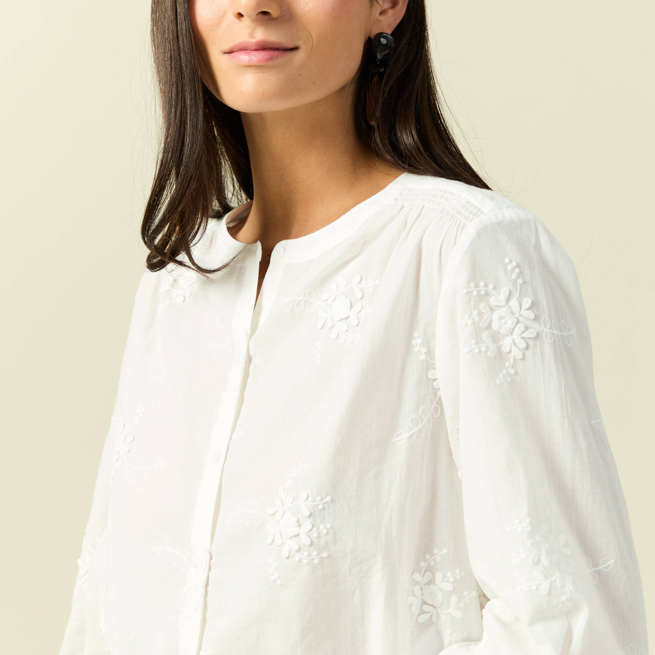 Chemise en coton manches 3/4 ecru femme