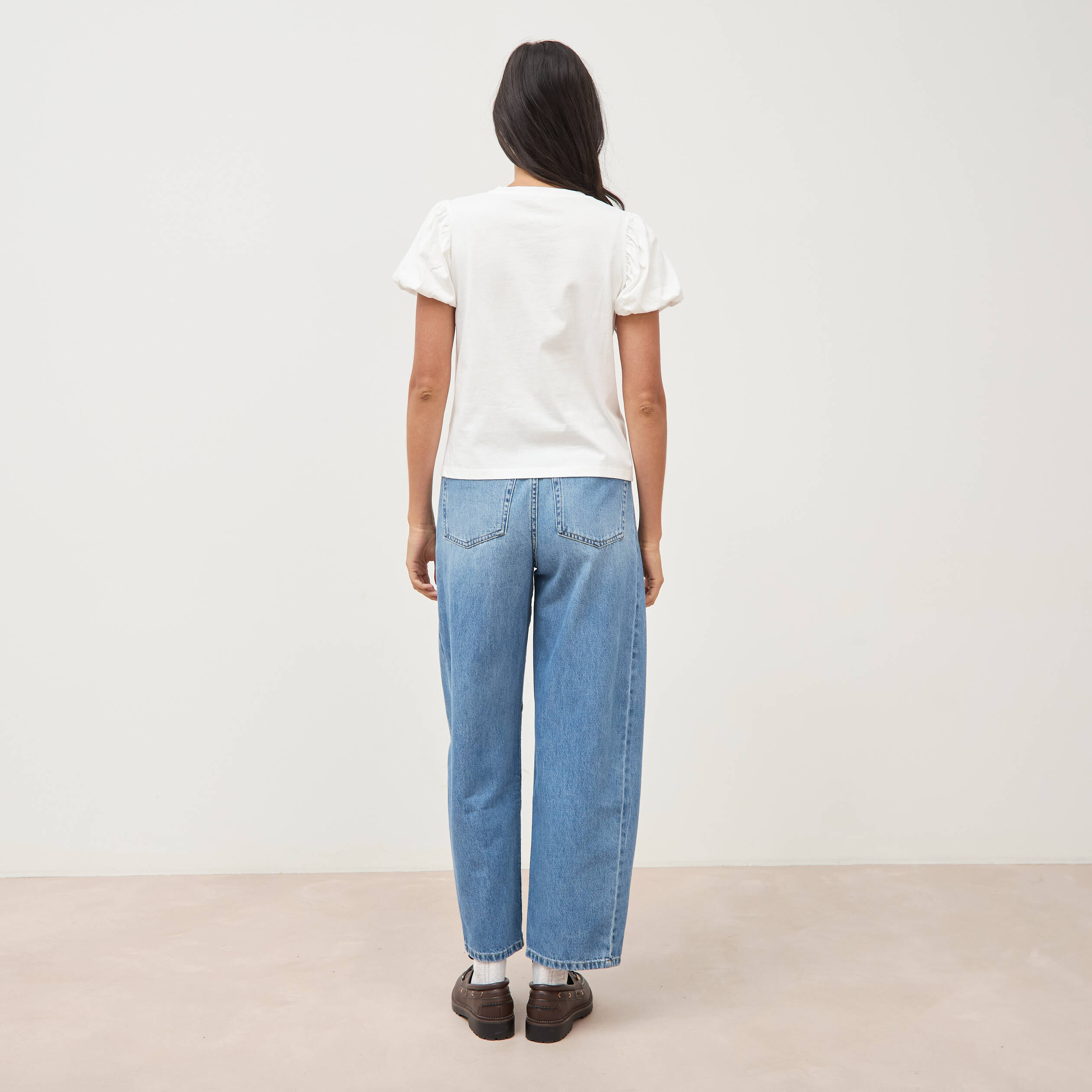 T-shirt effet boule manches courtes ecru femme