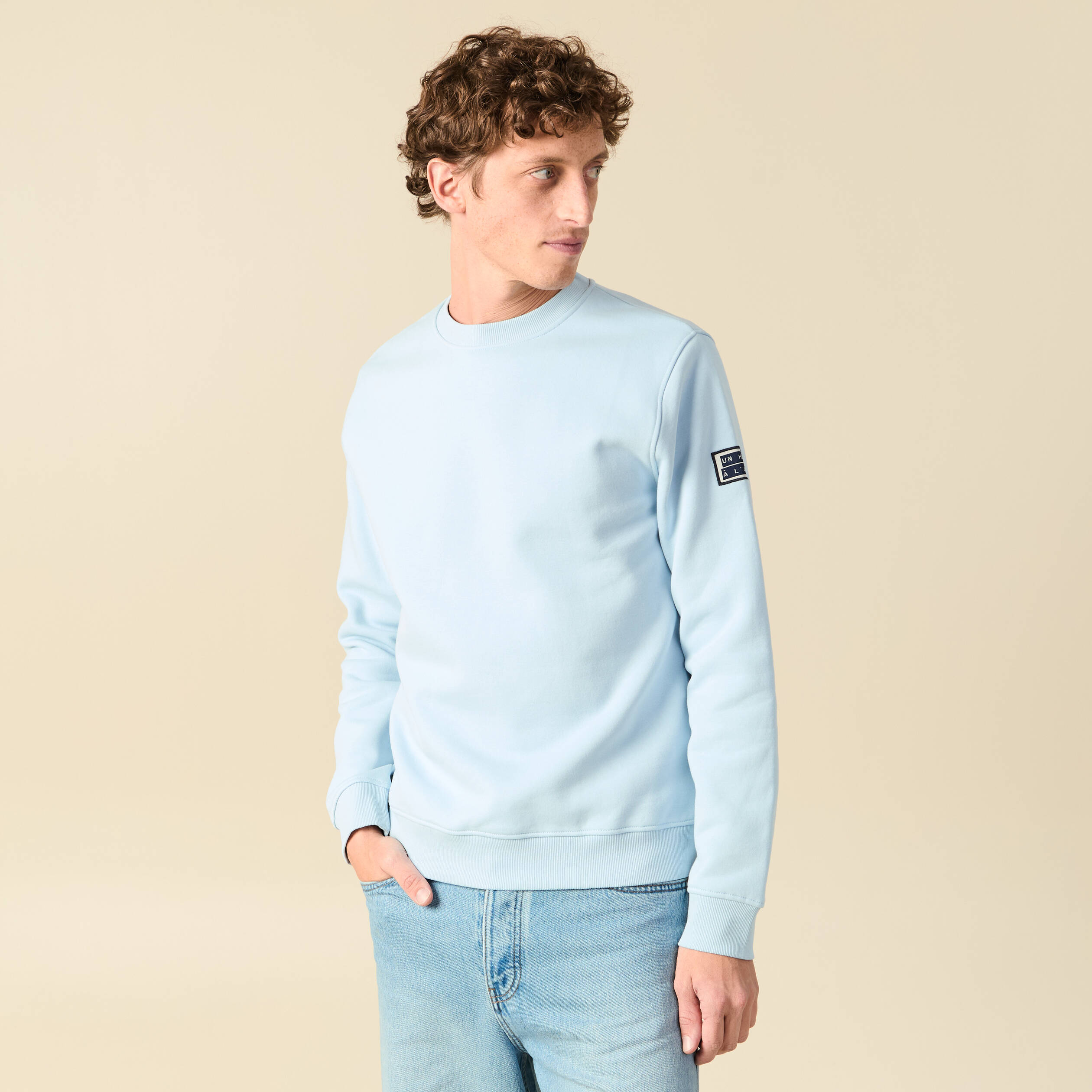 Sweat manches longues avec broderie bleu ciel homme