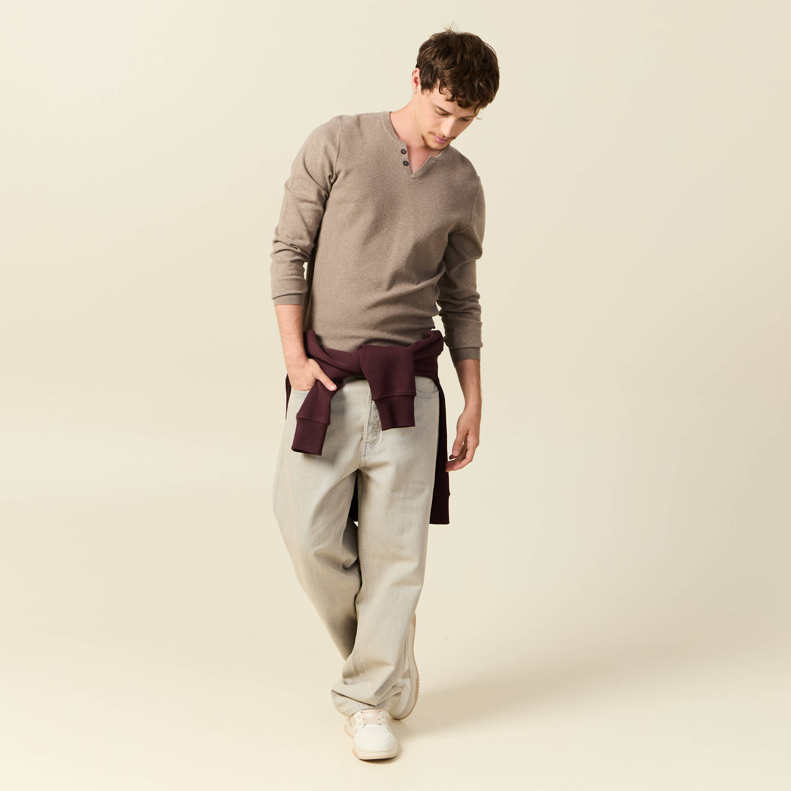 Pull manches longues vert kaki homme