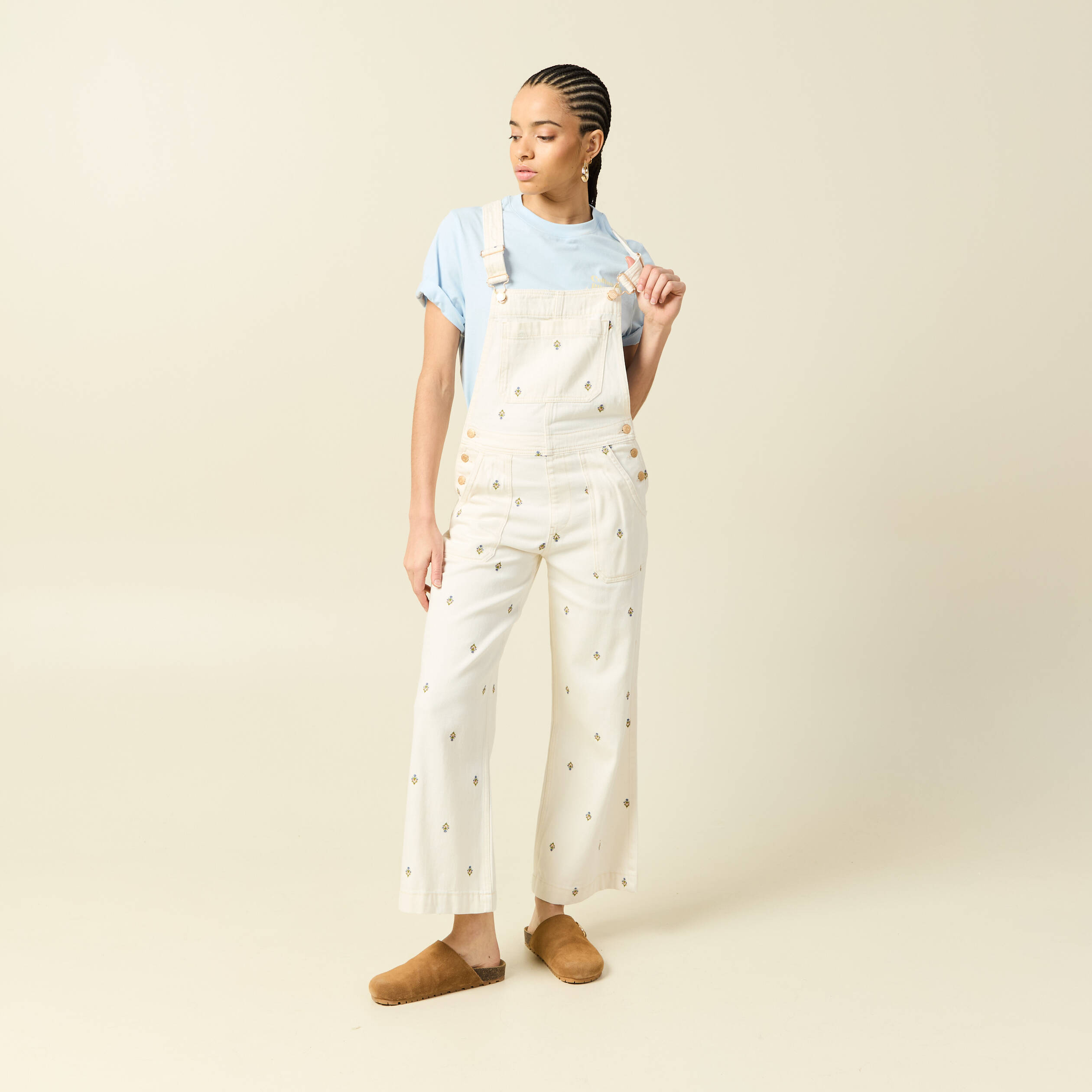 Salopette en jeans &agrave; fines bretelles denim blanc femme