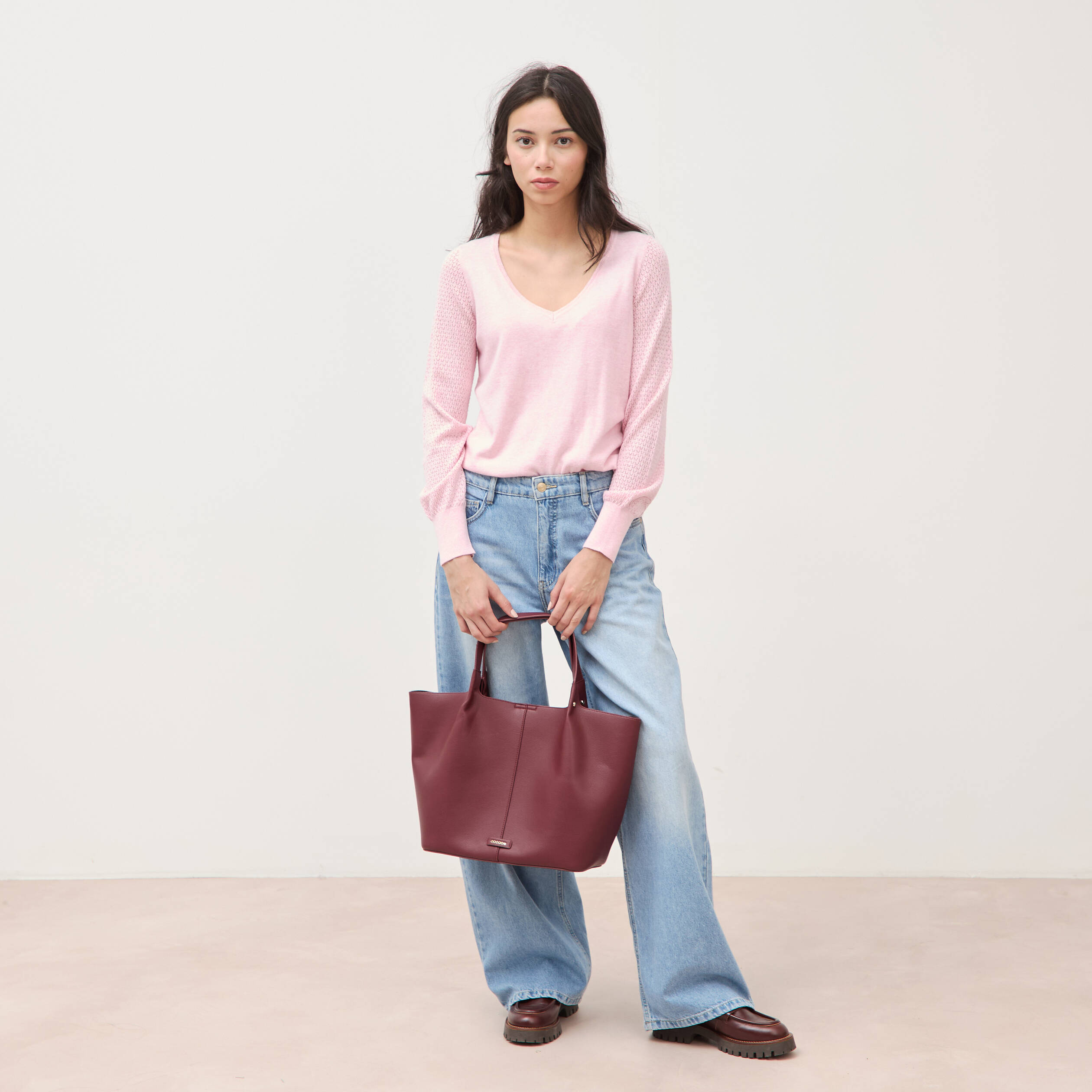 Pull manches longues rose pastel femme