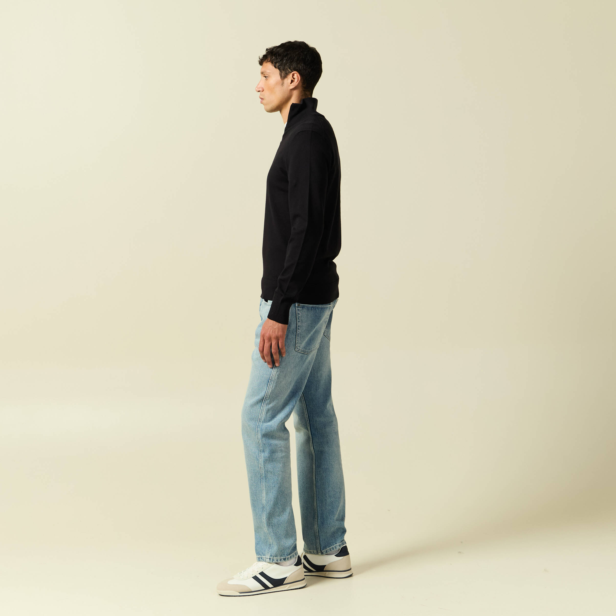 Pull fin col camionneur manches longues noir homme
