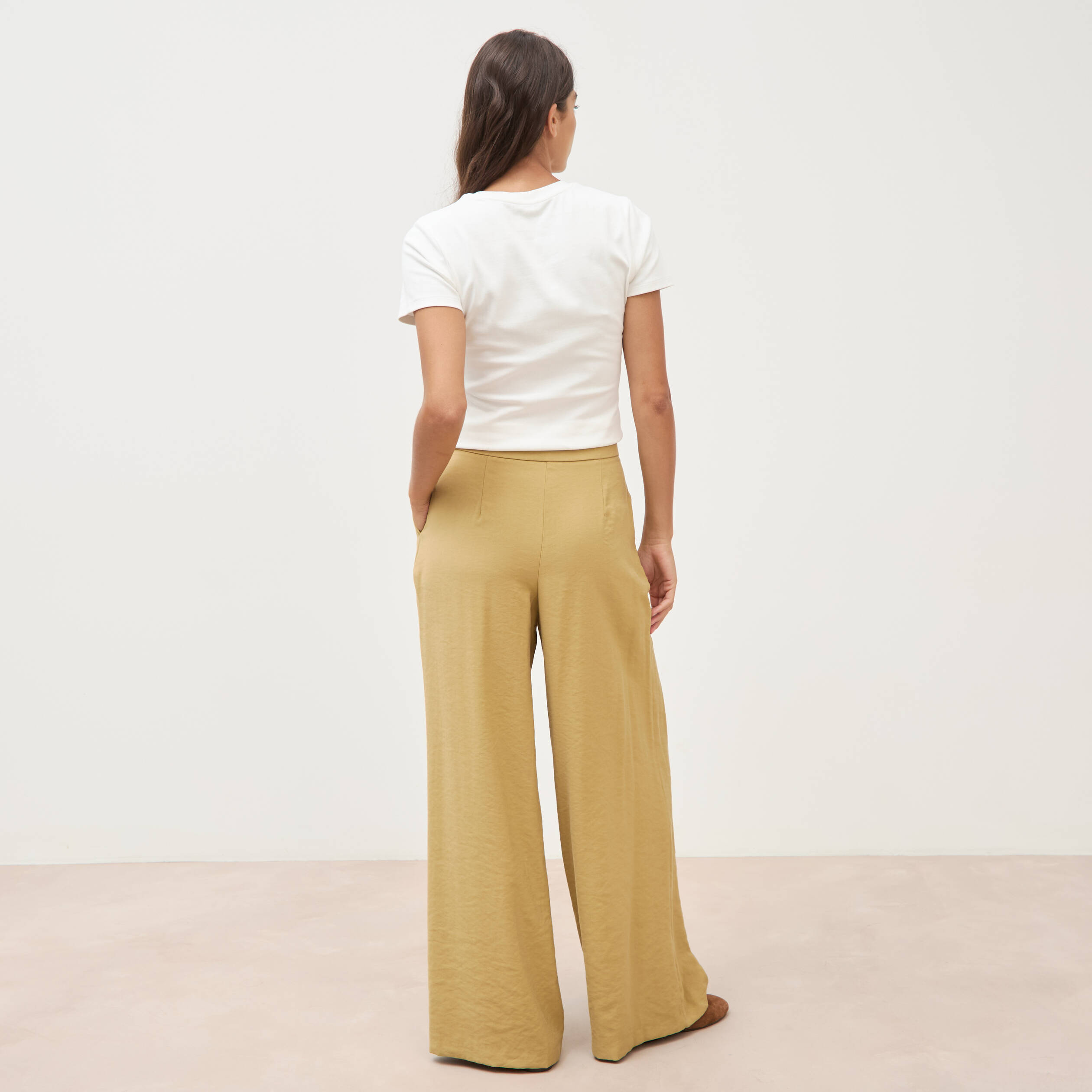 Pantalon loose taille standard camel femme