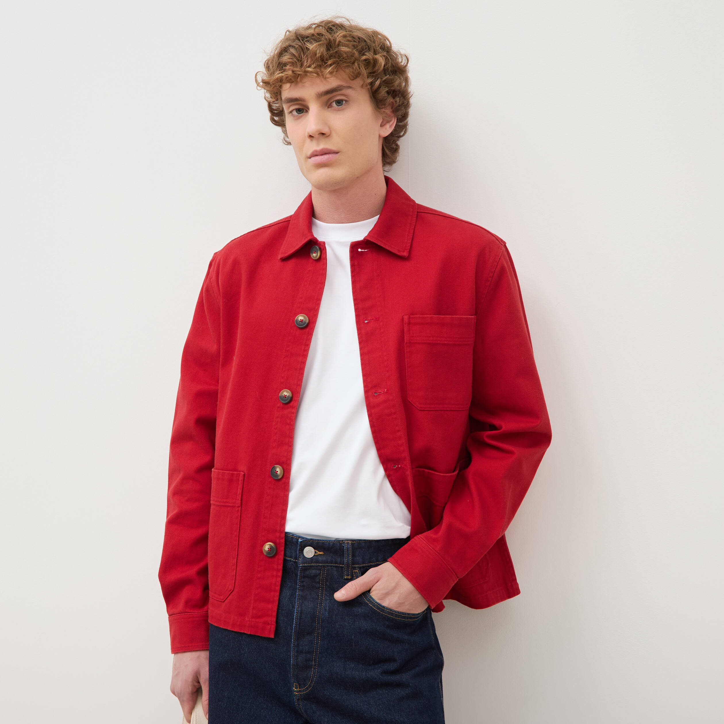 Surchemise droite en coton rouge fonc&eacute; homme