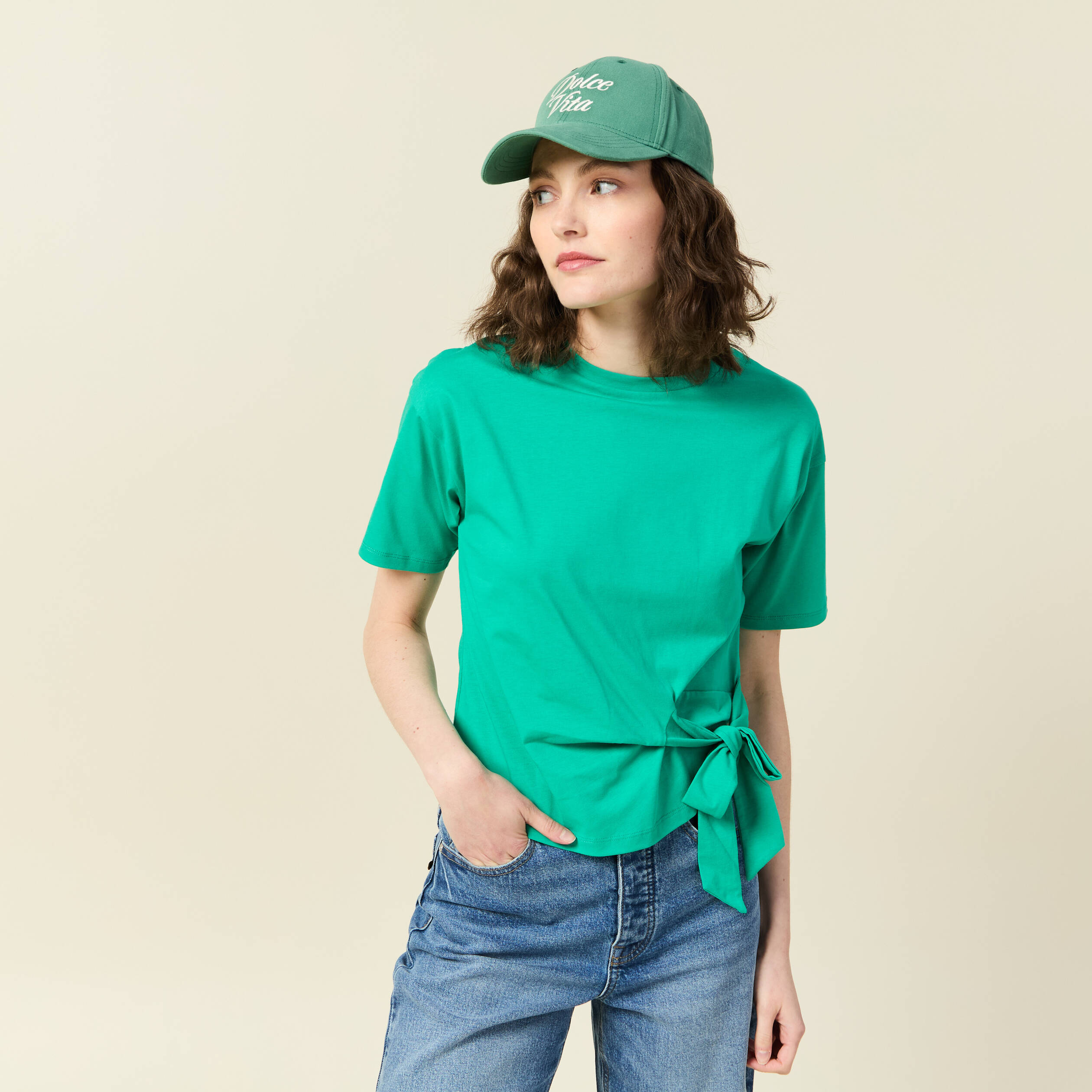 t shirt manches courtes noeud vert femme T-shirt manches courtes noeud vert femme
