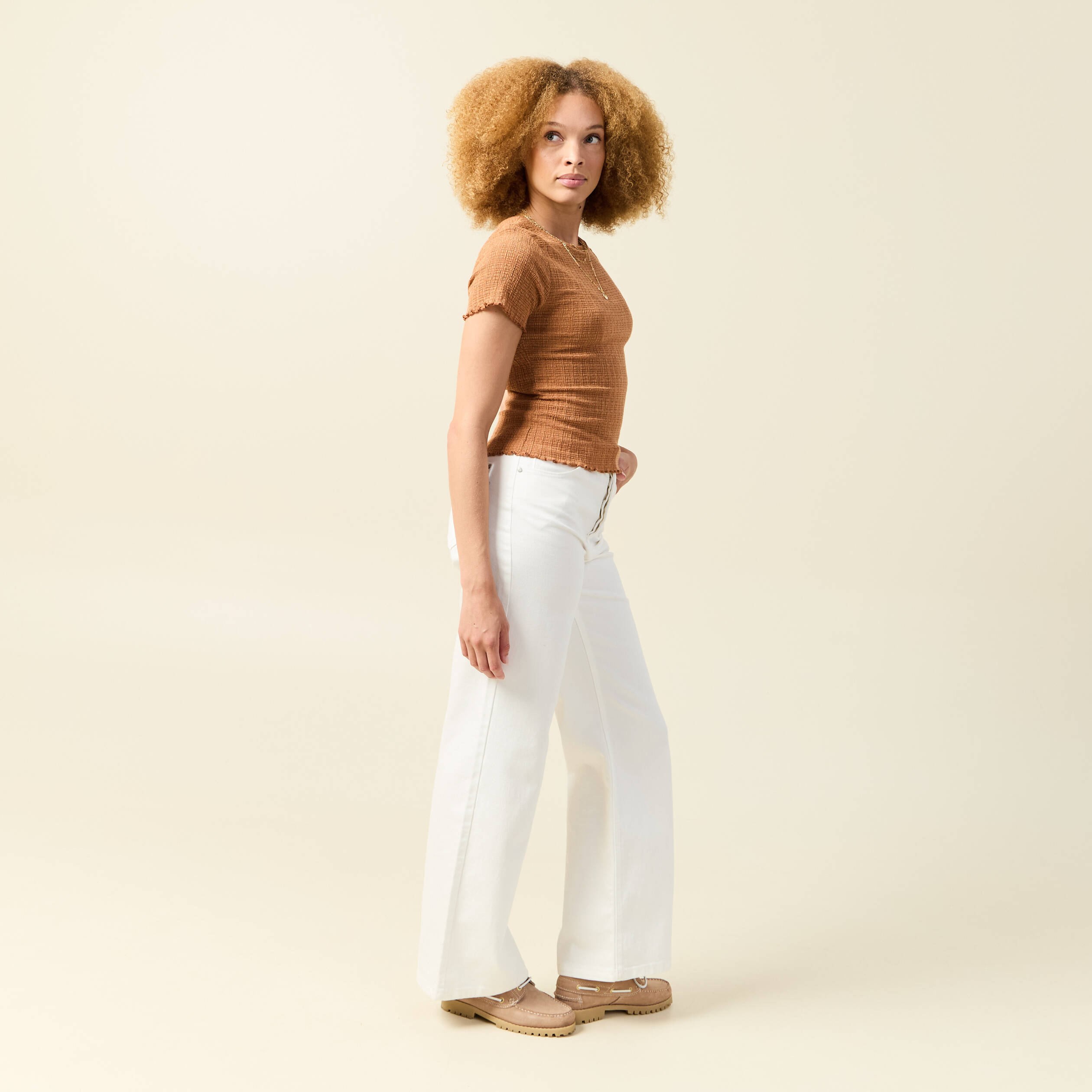 T-shirt ajusté court manches courtes terracotta femme