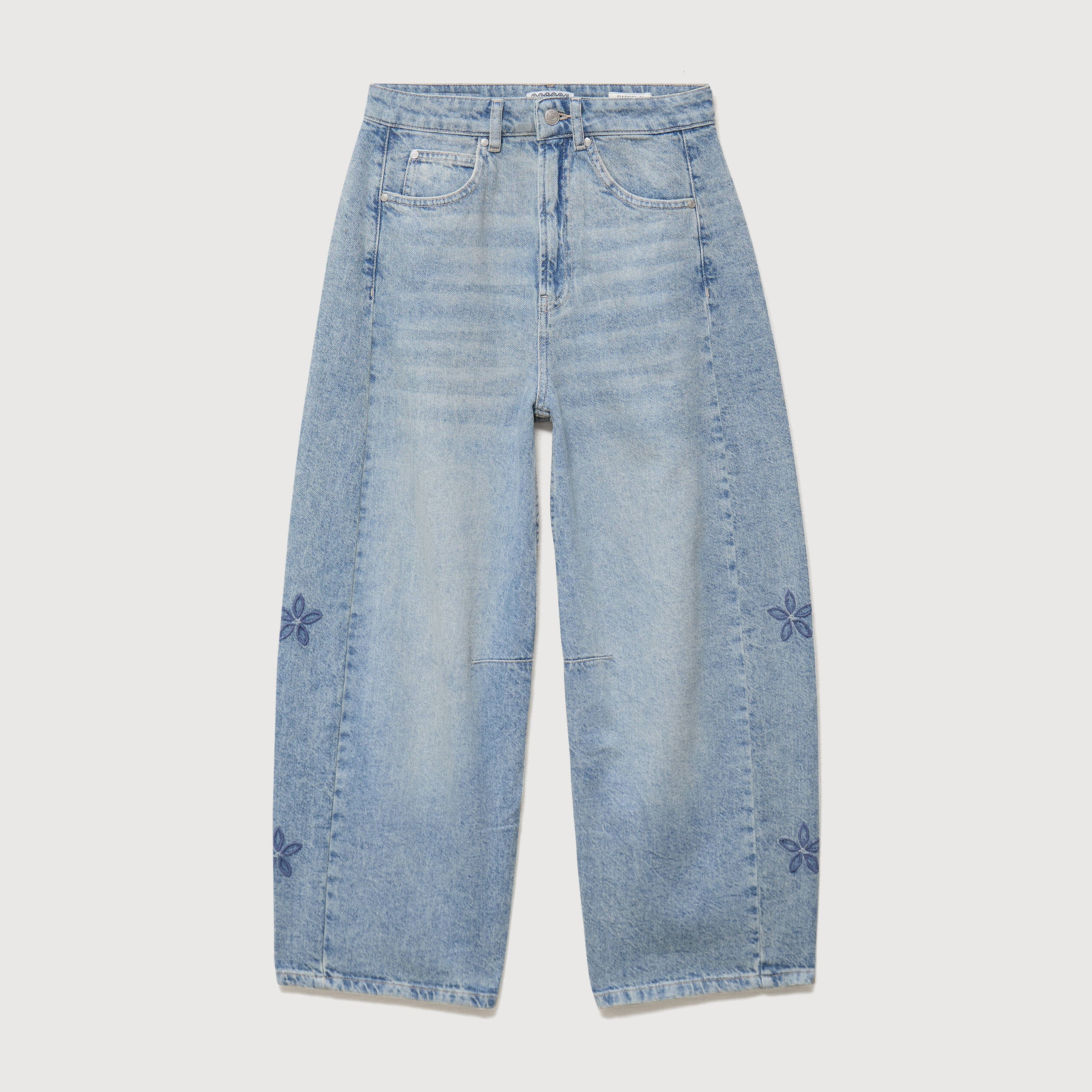 Jeans barrel taille haute 7/8&egrave;me denim bleach femme