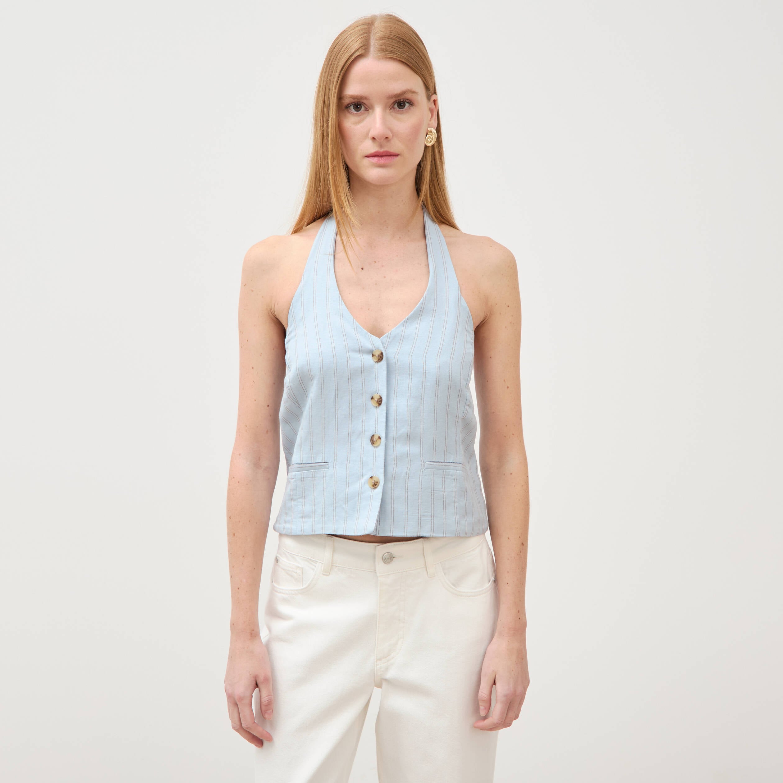Gilet sans manches col v bleu ciel femme