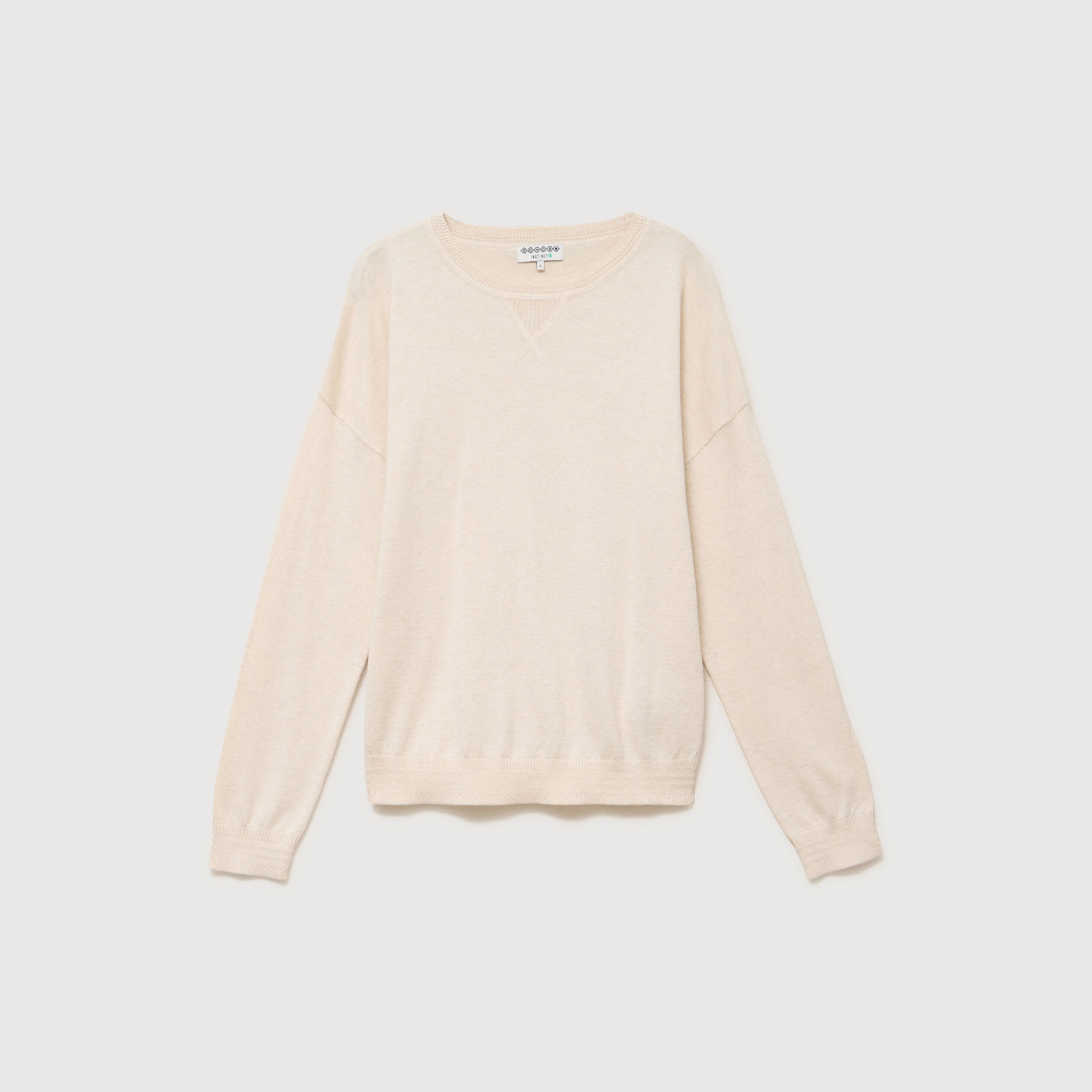 Pull oversize col rond manches longues creme femme