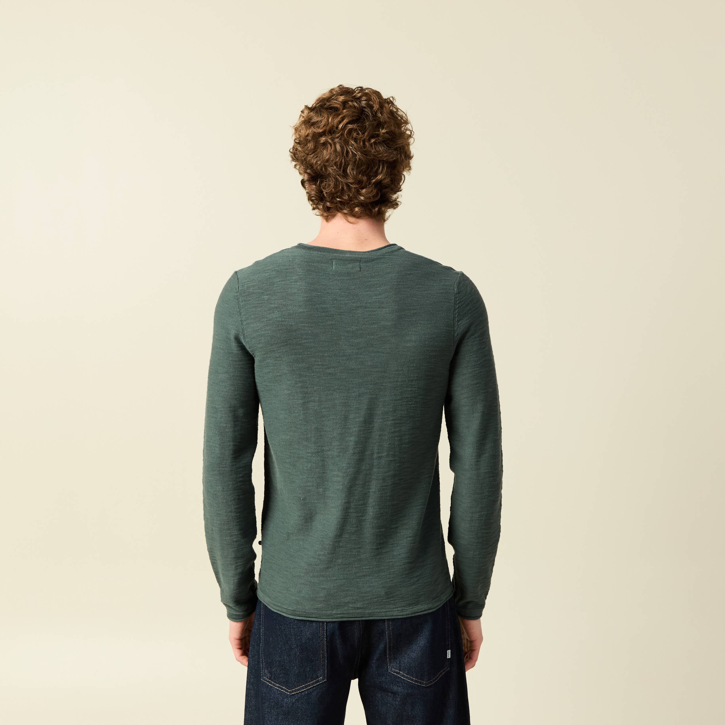 Pull manches longues vert kaki homme