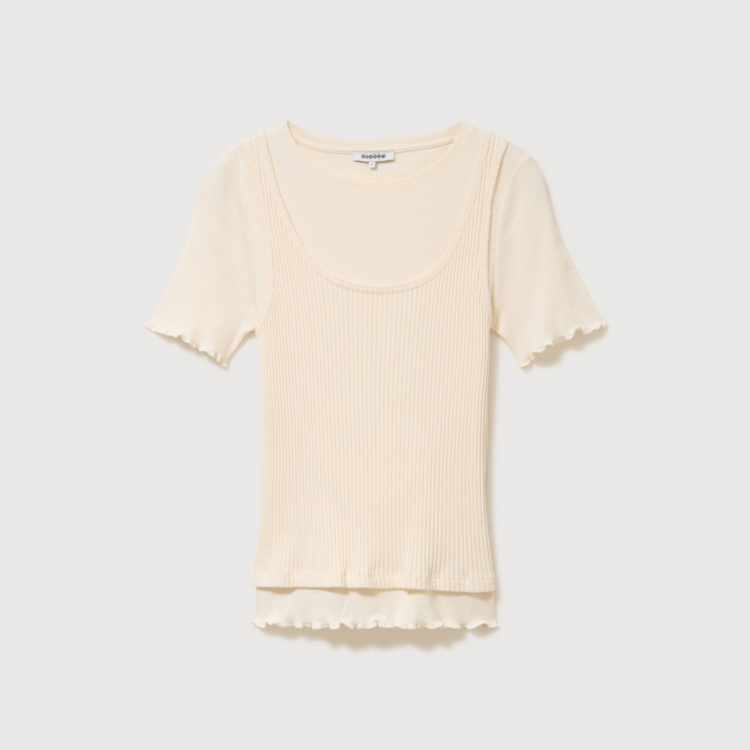 T-shirt ajust&eacute; col rond ivoire femme