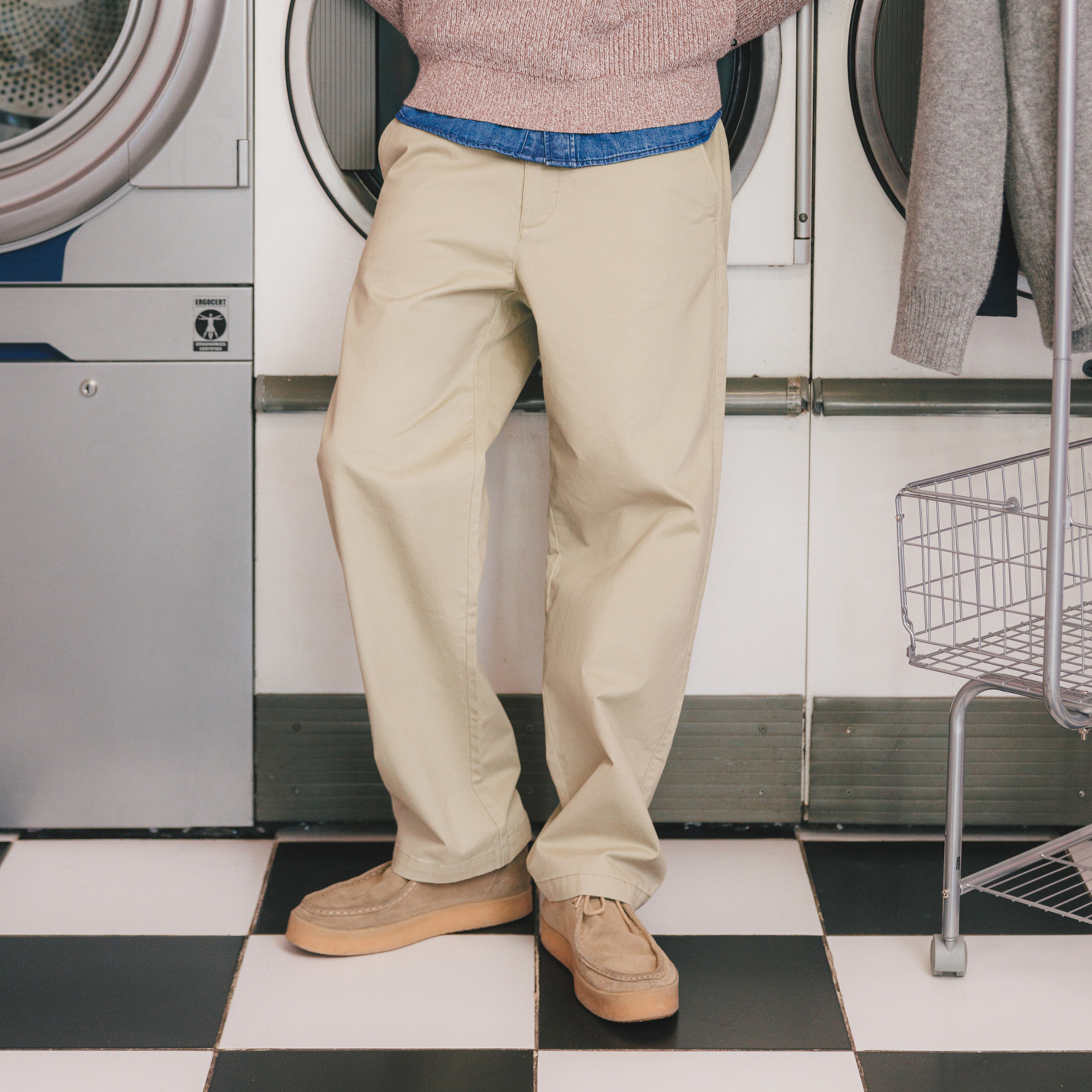 Pantalon coupe large beige homme