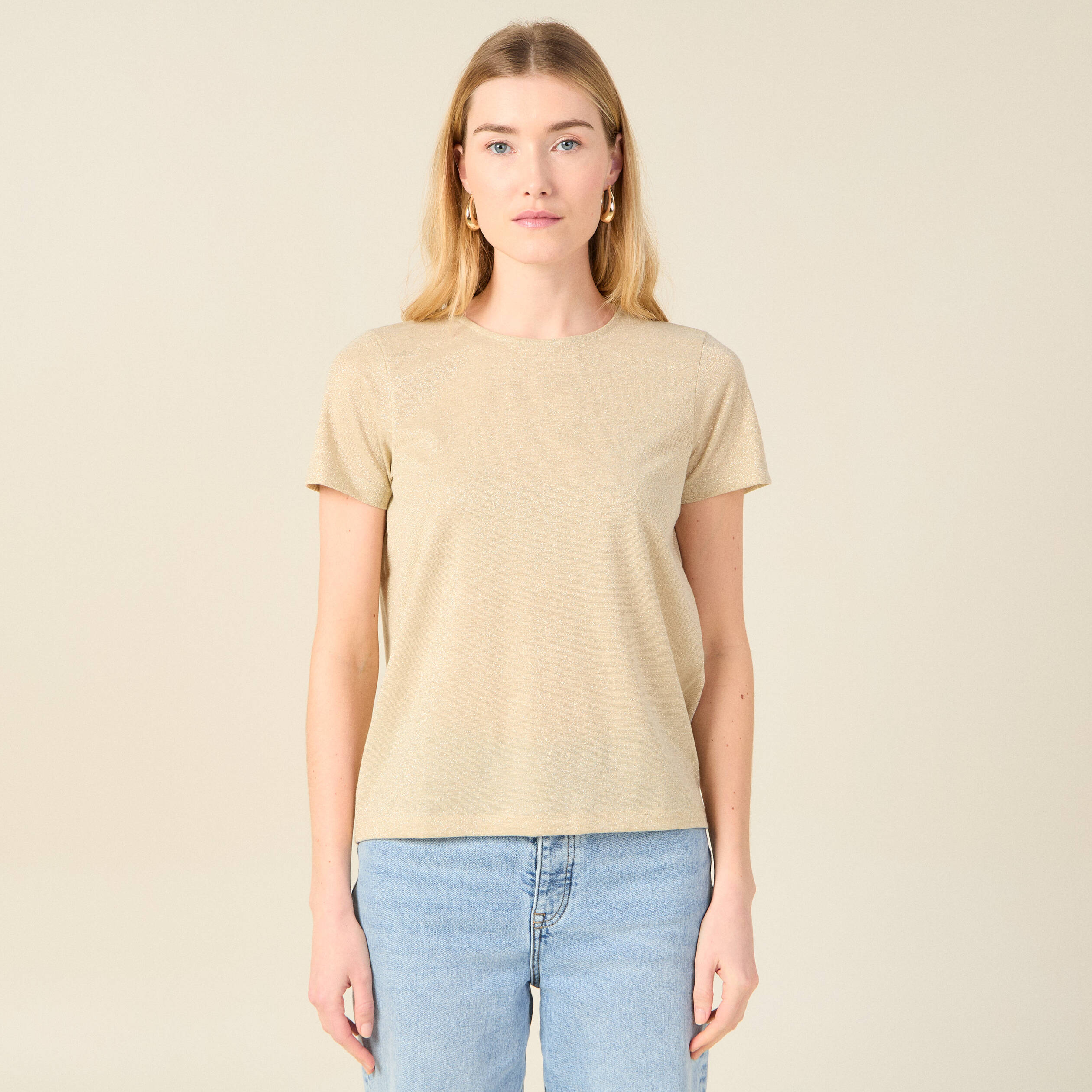 t shirt manches courtes creme femme T-shirt manches courtes creme femme