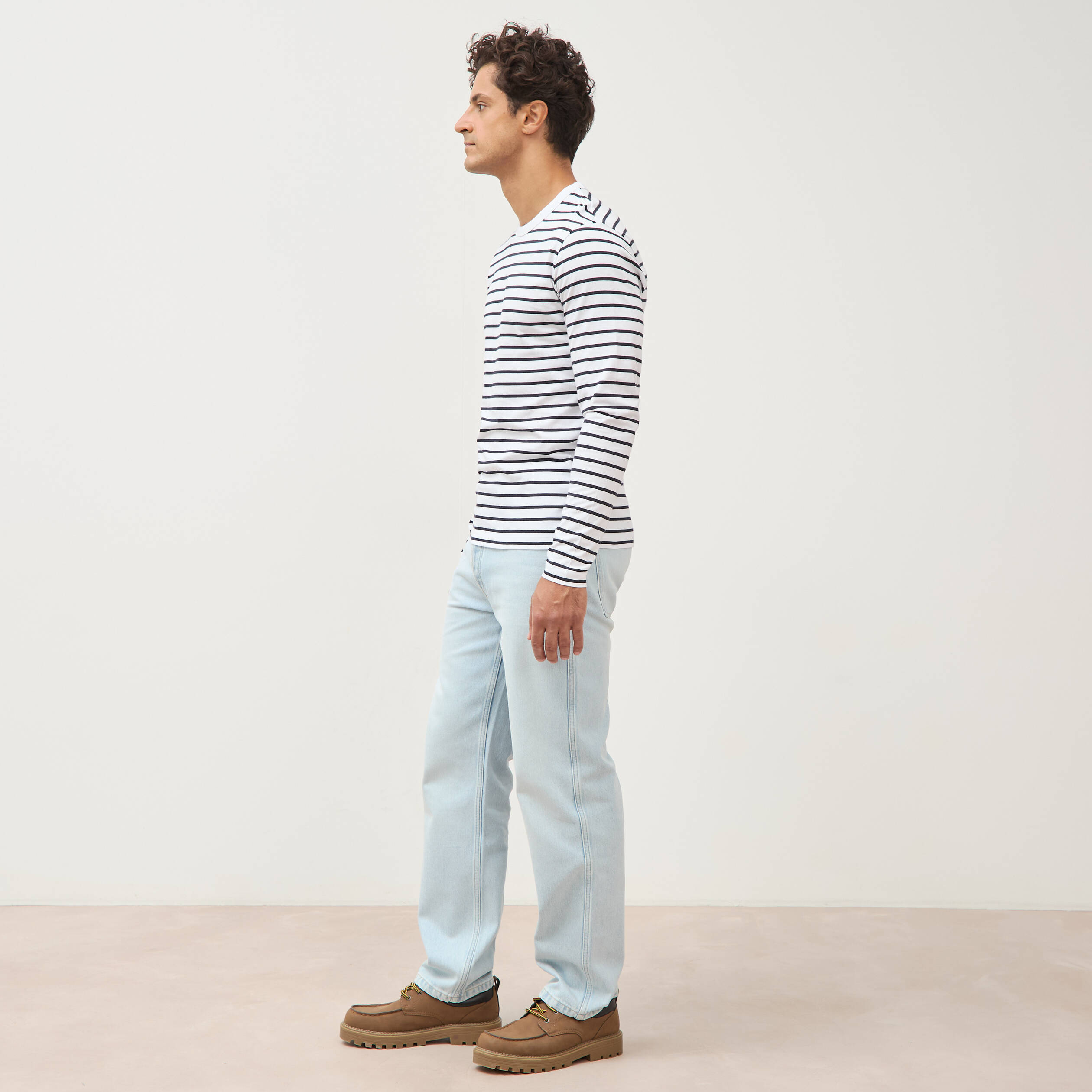 Marini&egrave;re manches longues col rond bleu marine homme