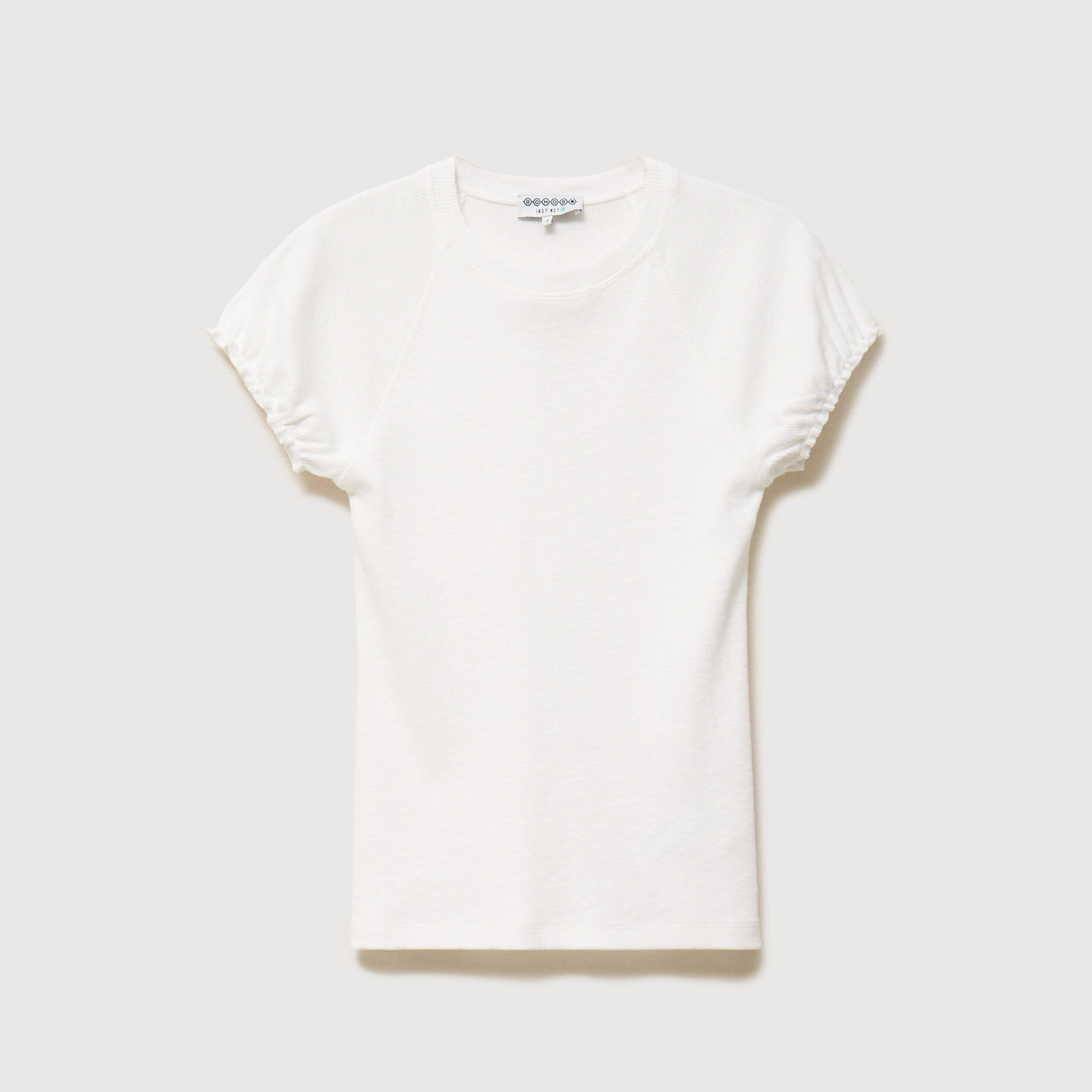 T-shirt ajust&eacute; col rond manches courtes ecru femme