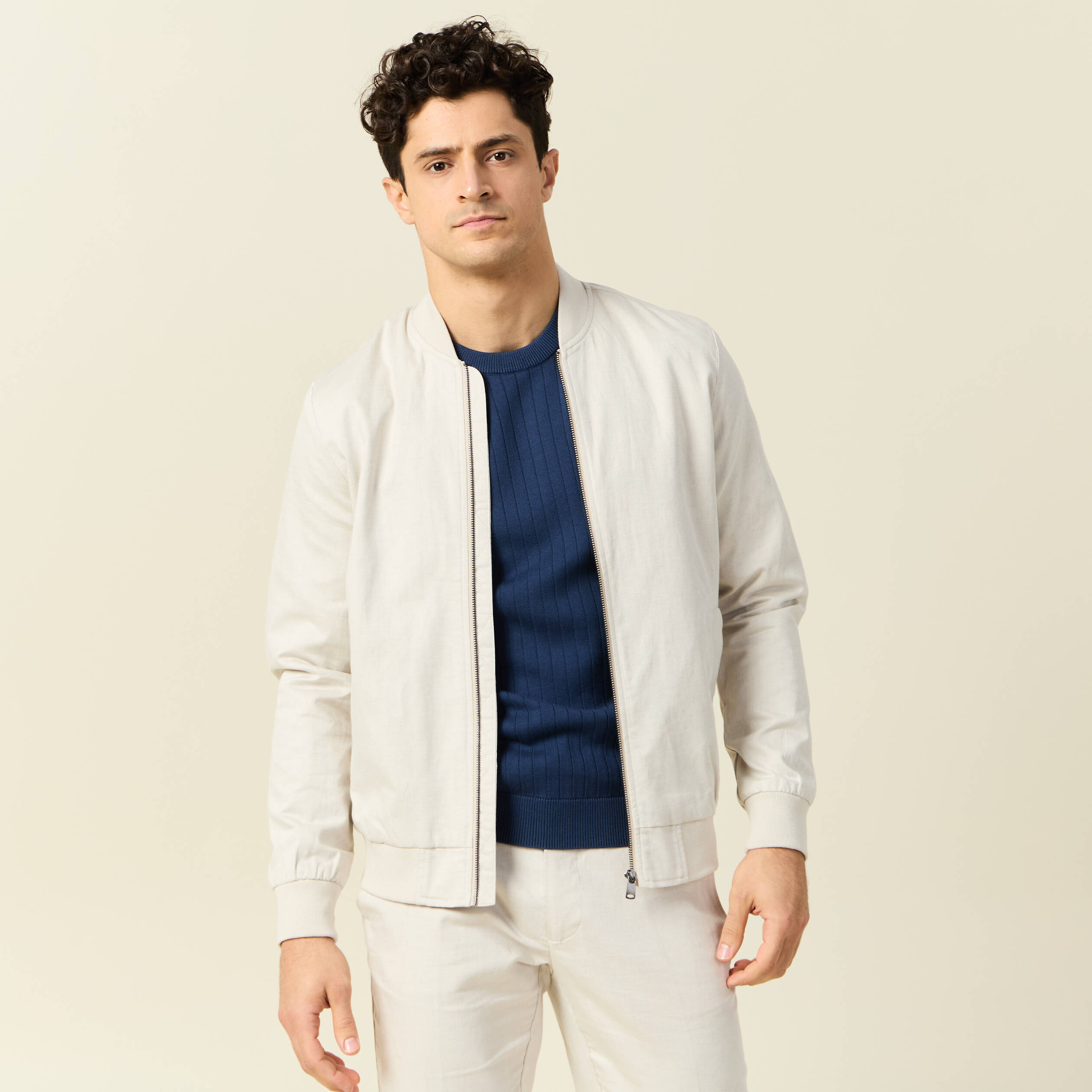 blouson zippe col teddy sable homme Blouson zippé col teddy sable homme