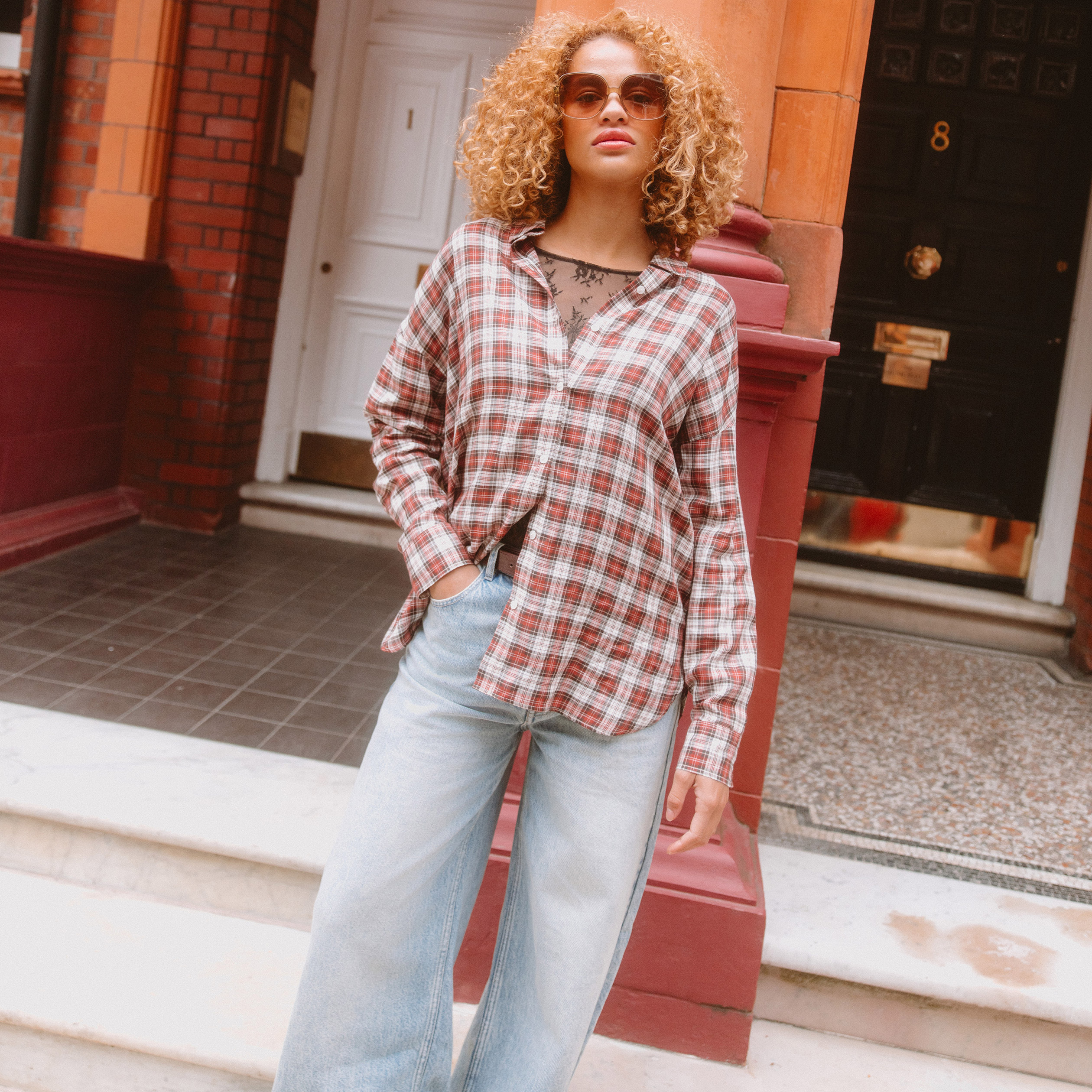 Chemise manches longues col v fluide bordeaux femme Bonobo