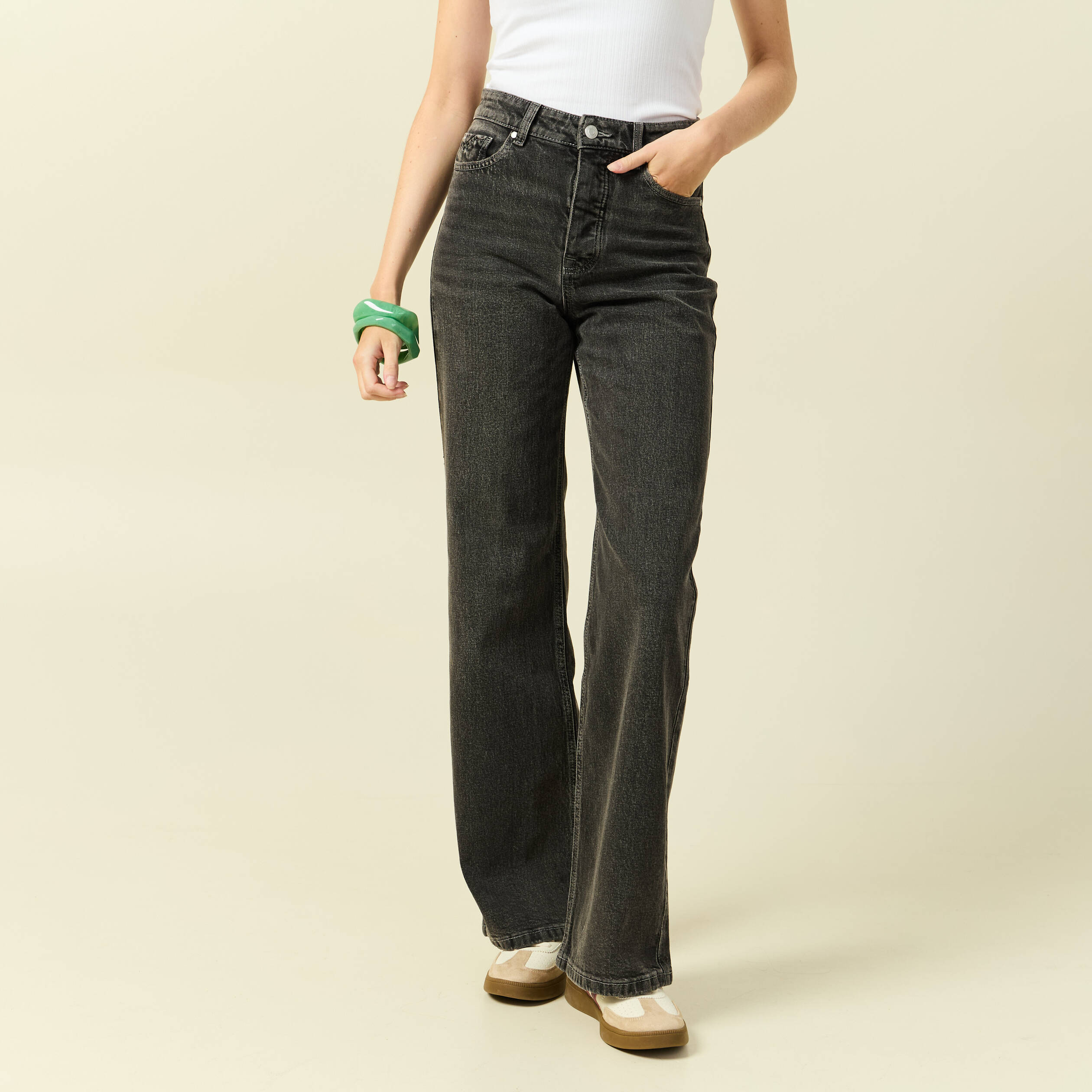 jeans large taille haute denim snow gris femme Jeans large taille haute denim snow gris femme
