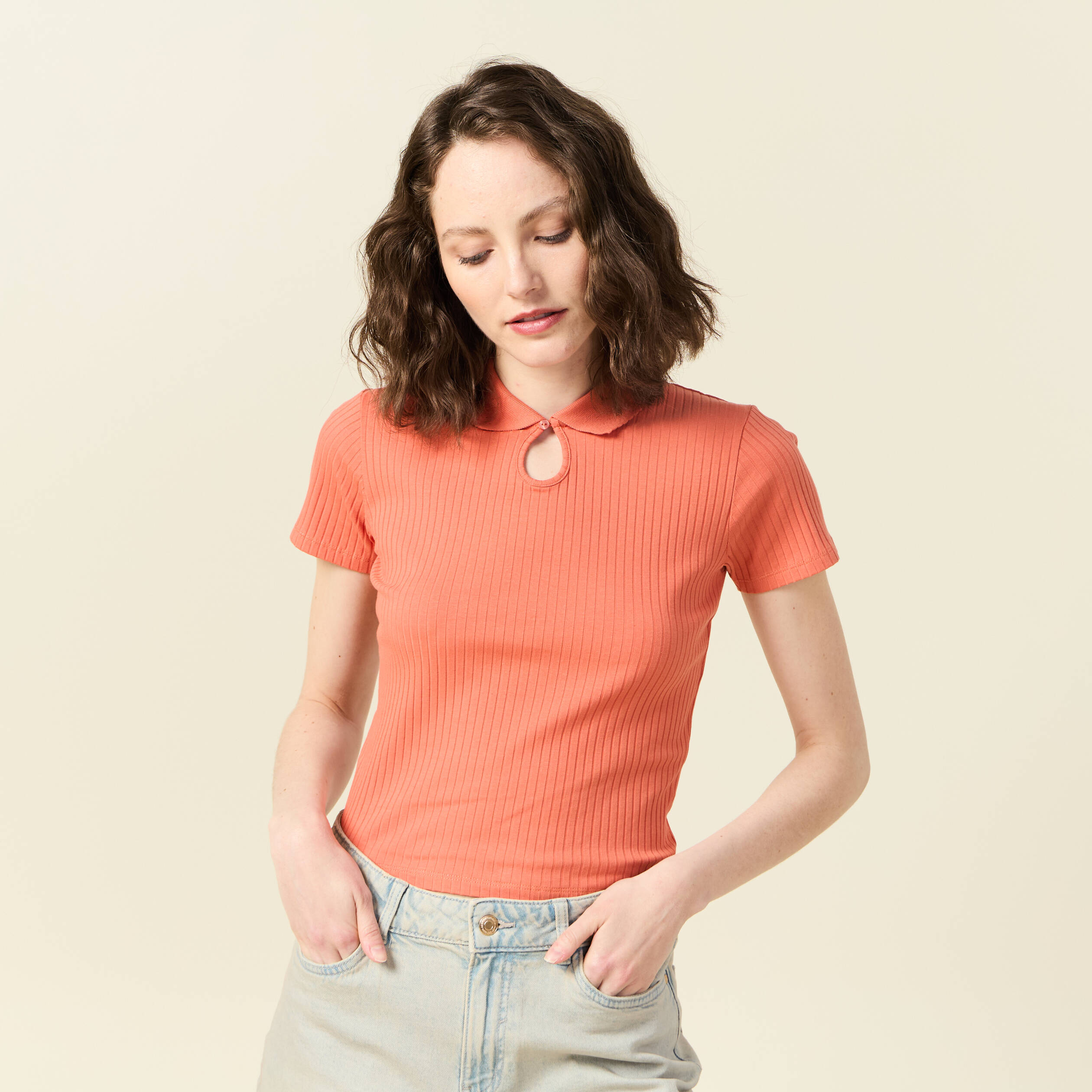 polo manches courtes orange fonce femme Polo manches courtes orange foncé femme