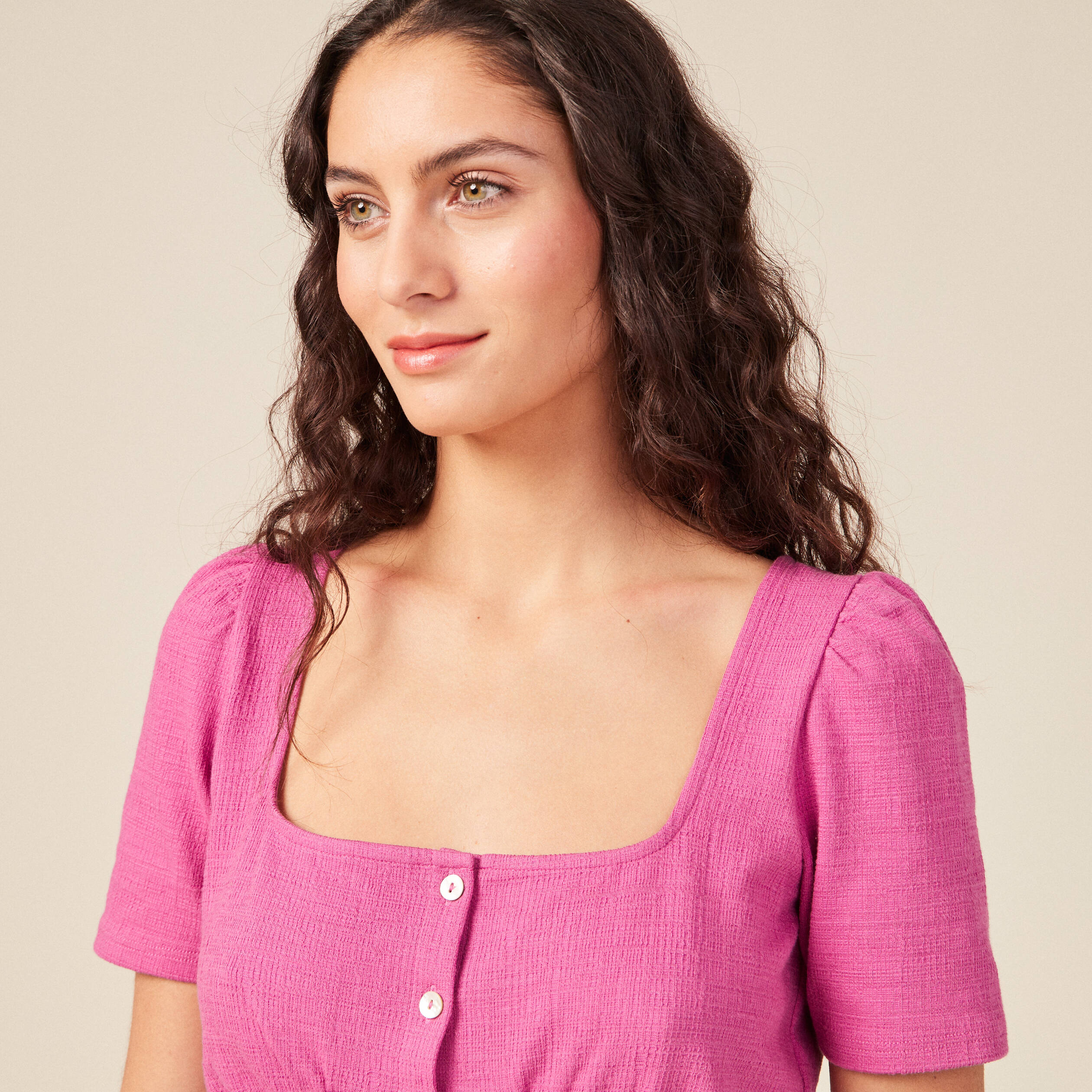 t shirt manches courtes rose framboise femme T-shirt manches courtes rose framboise femme