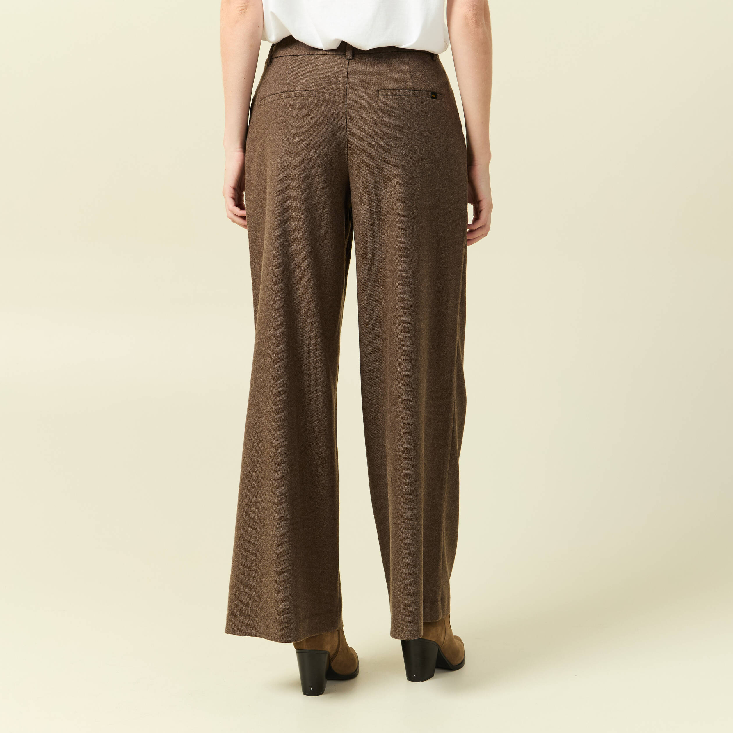 Pantalon large taille haute marron fonc&eacute; femme