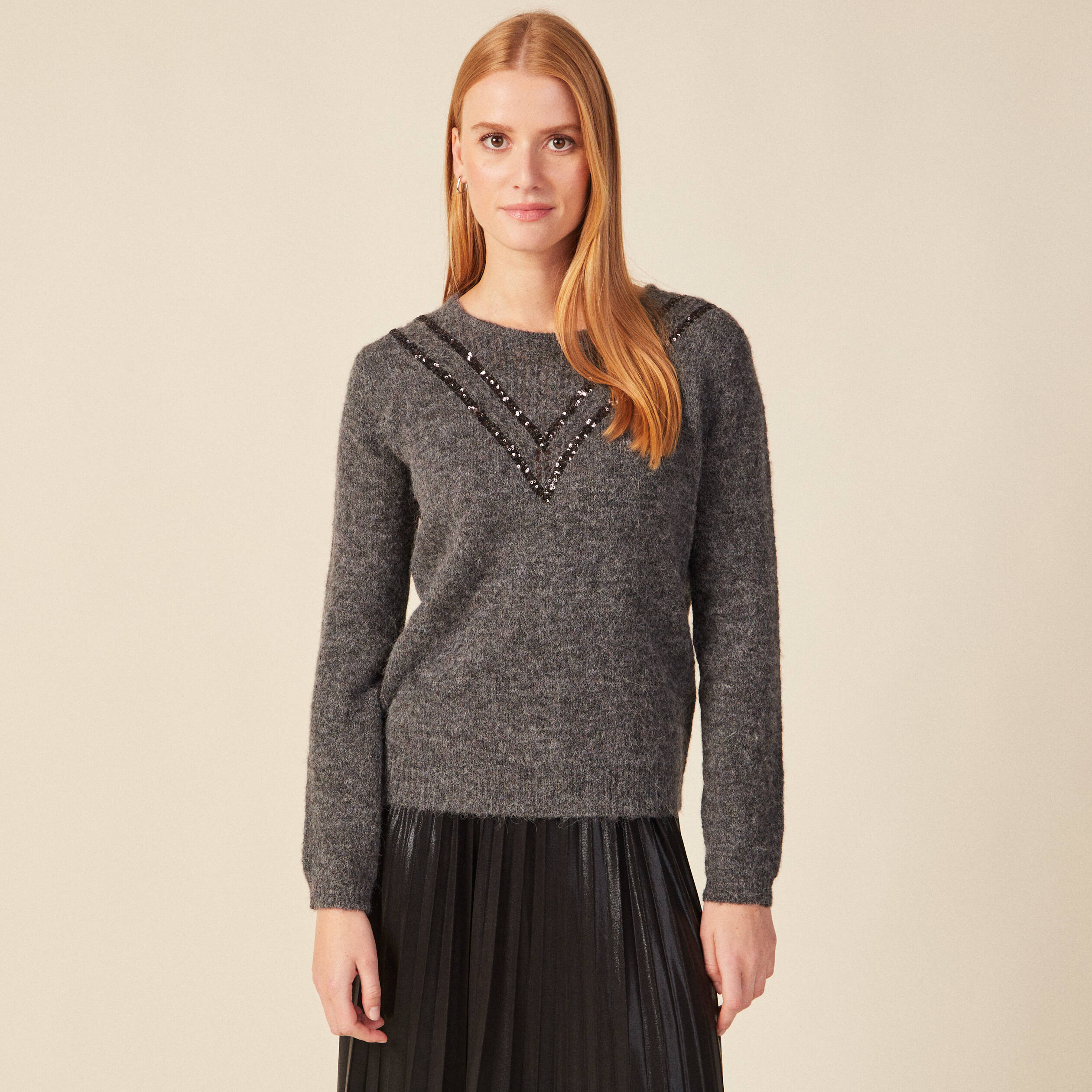 Pull manches longues gris femme