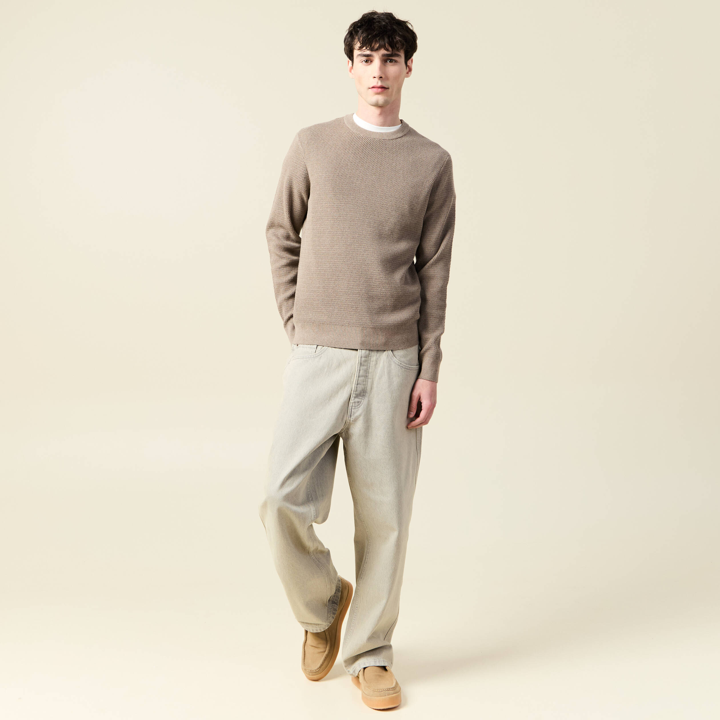 Pull droit manches longues vert kaki homme