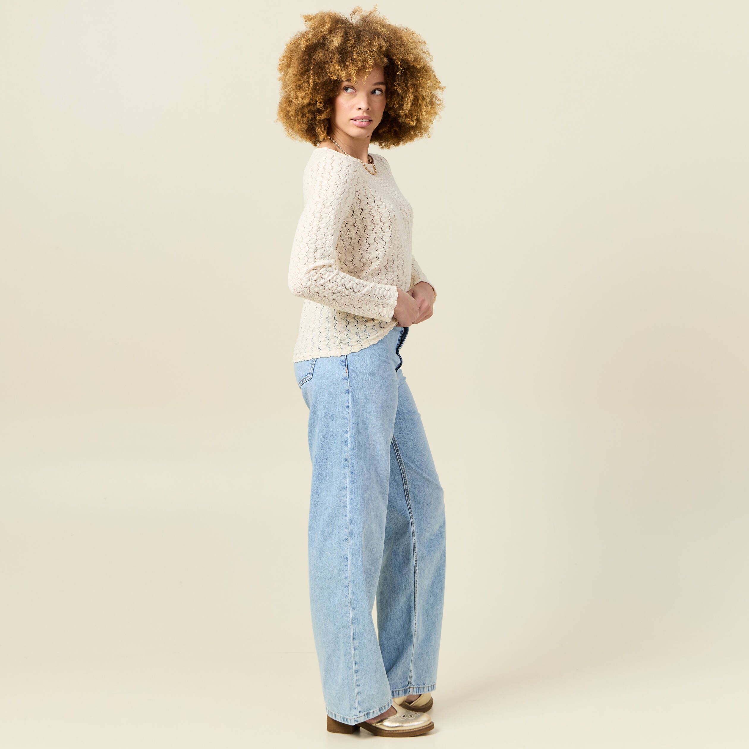 t shirt manches longues ajoure ecru femme T-shirt manches longues ajouré ecru femme