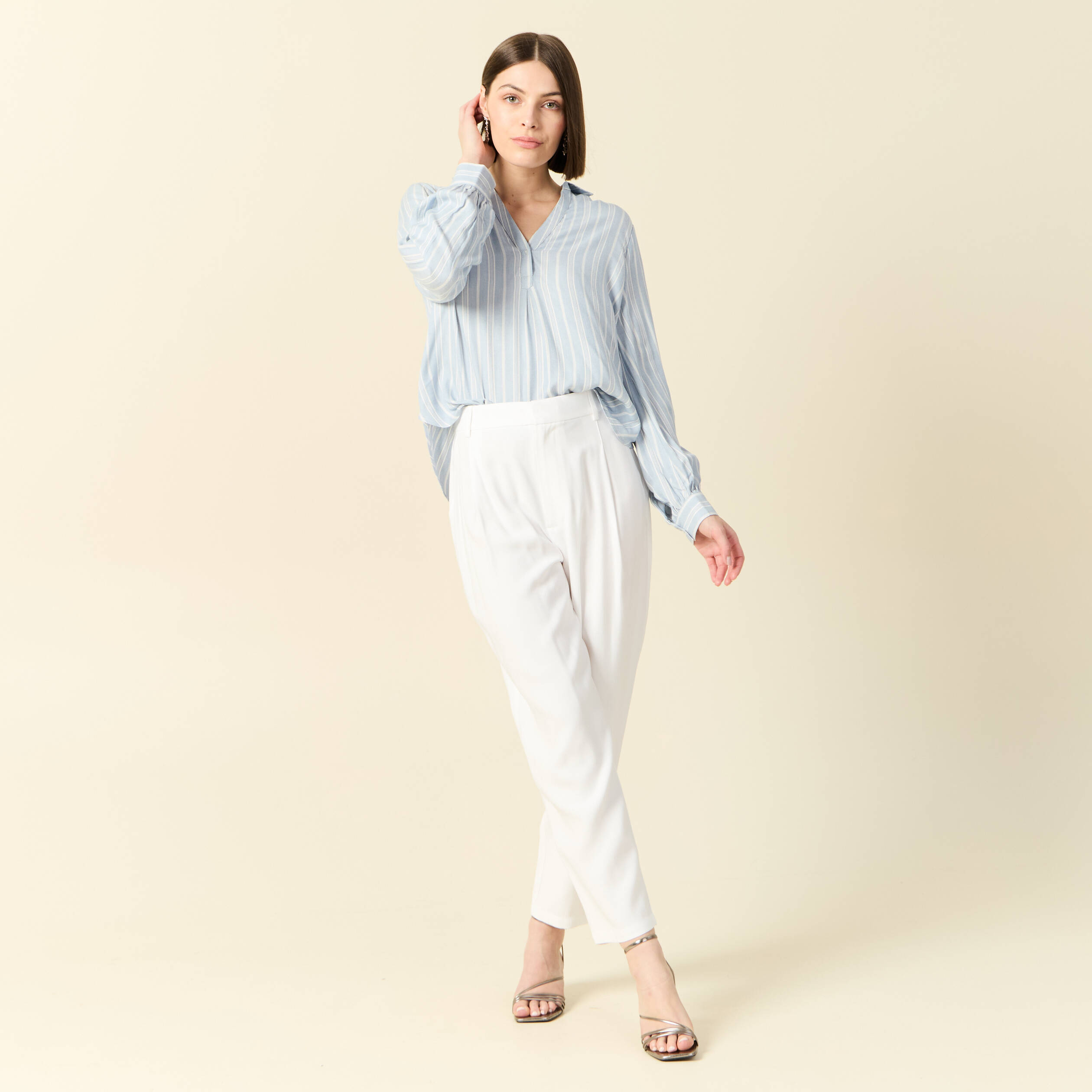 pantalon slouchy taille haute blanc femme Pantalon slouchy taille haute blanc femme