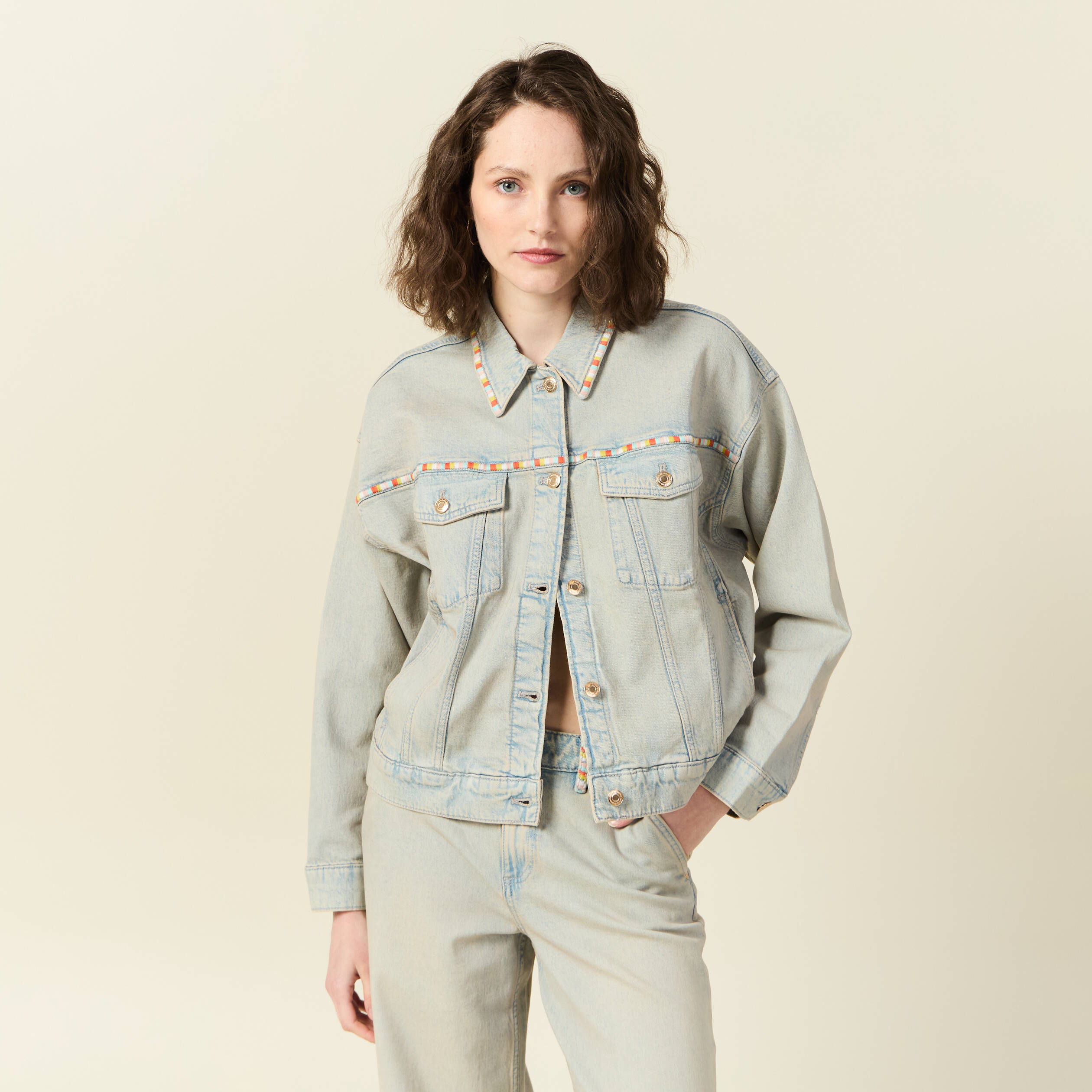 Veste oversize en jean bleu ciel femme