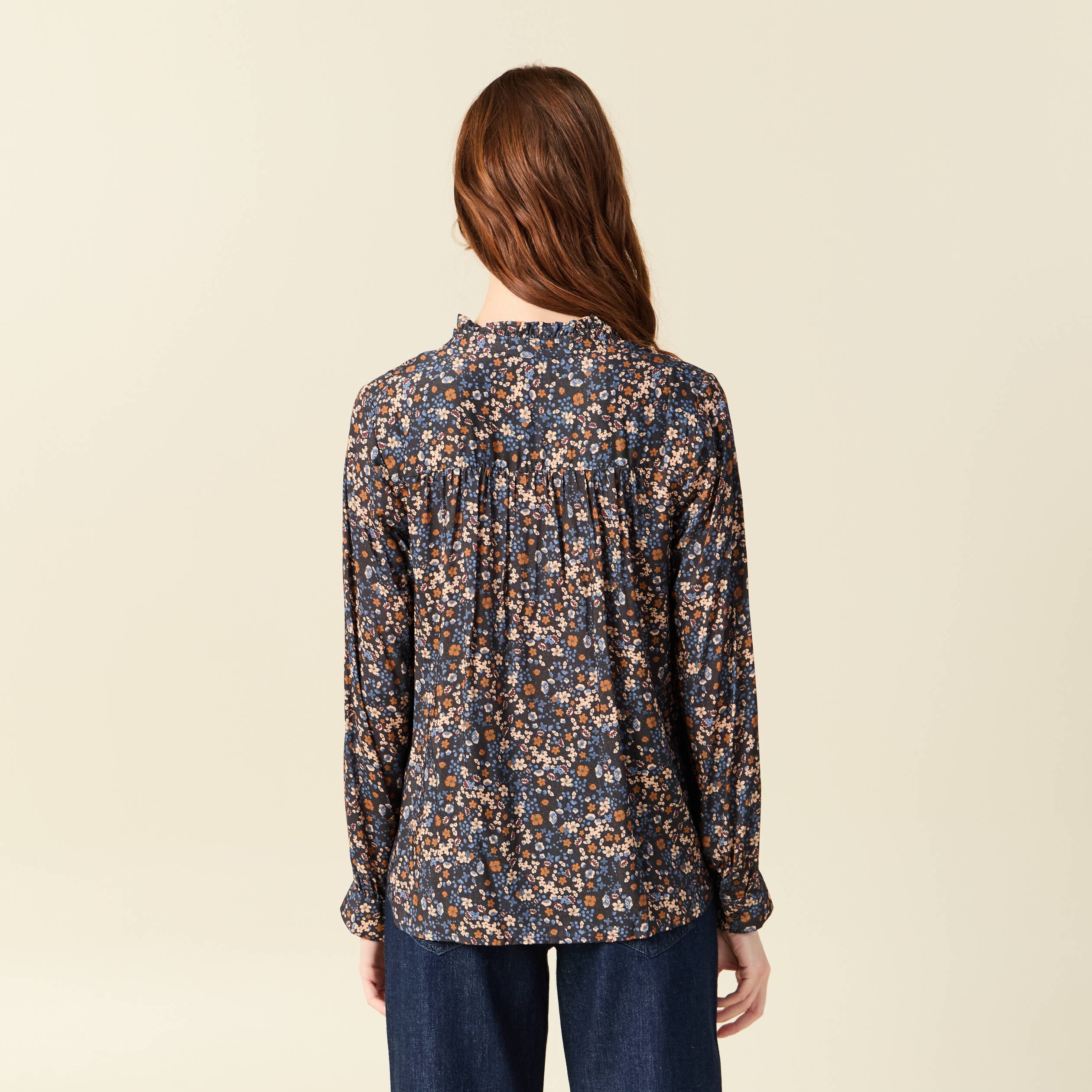 Blouse manches longues bleu marine femme