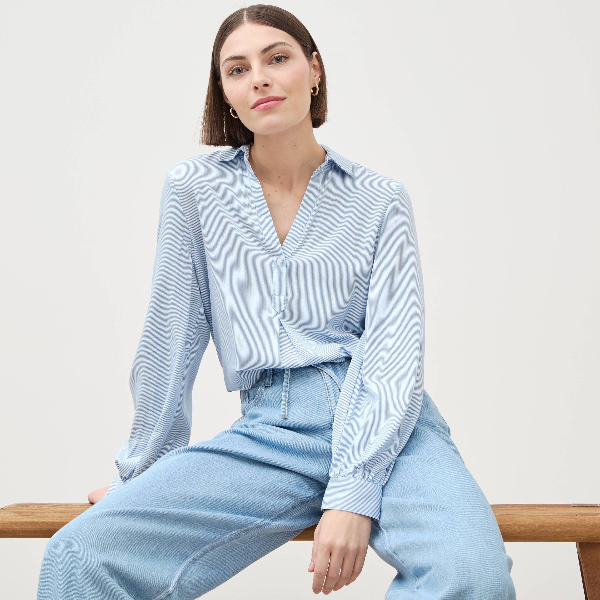 Blouse manches longues bleu femme
