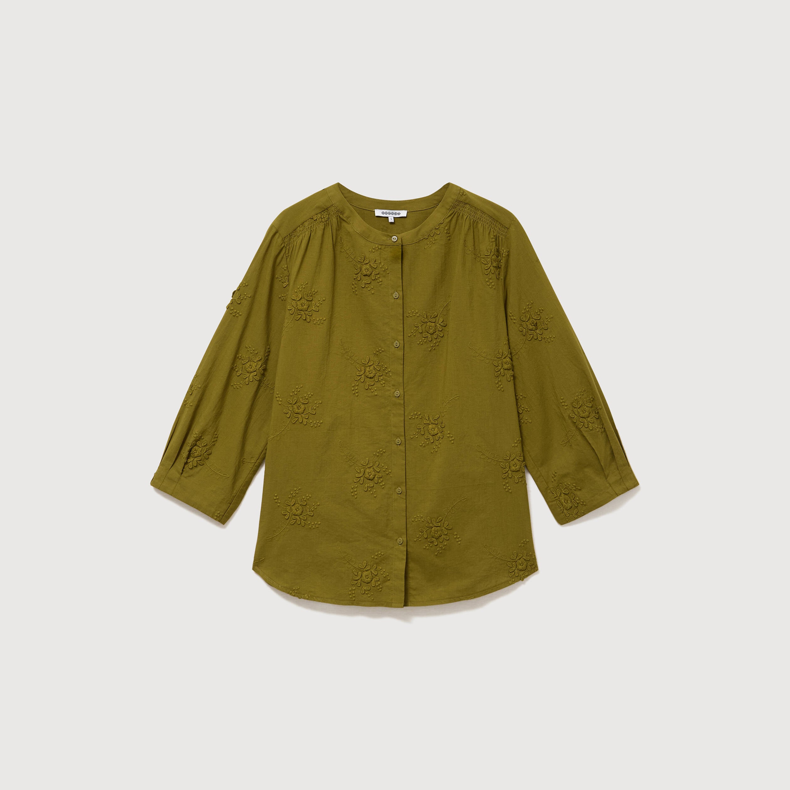 Chemise en coton manches 3/4 vert kaki femme