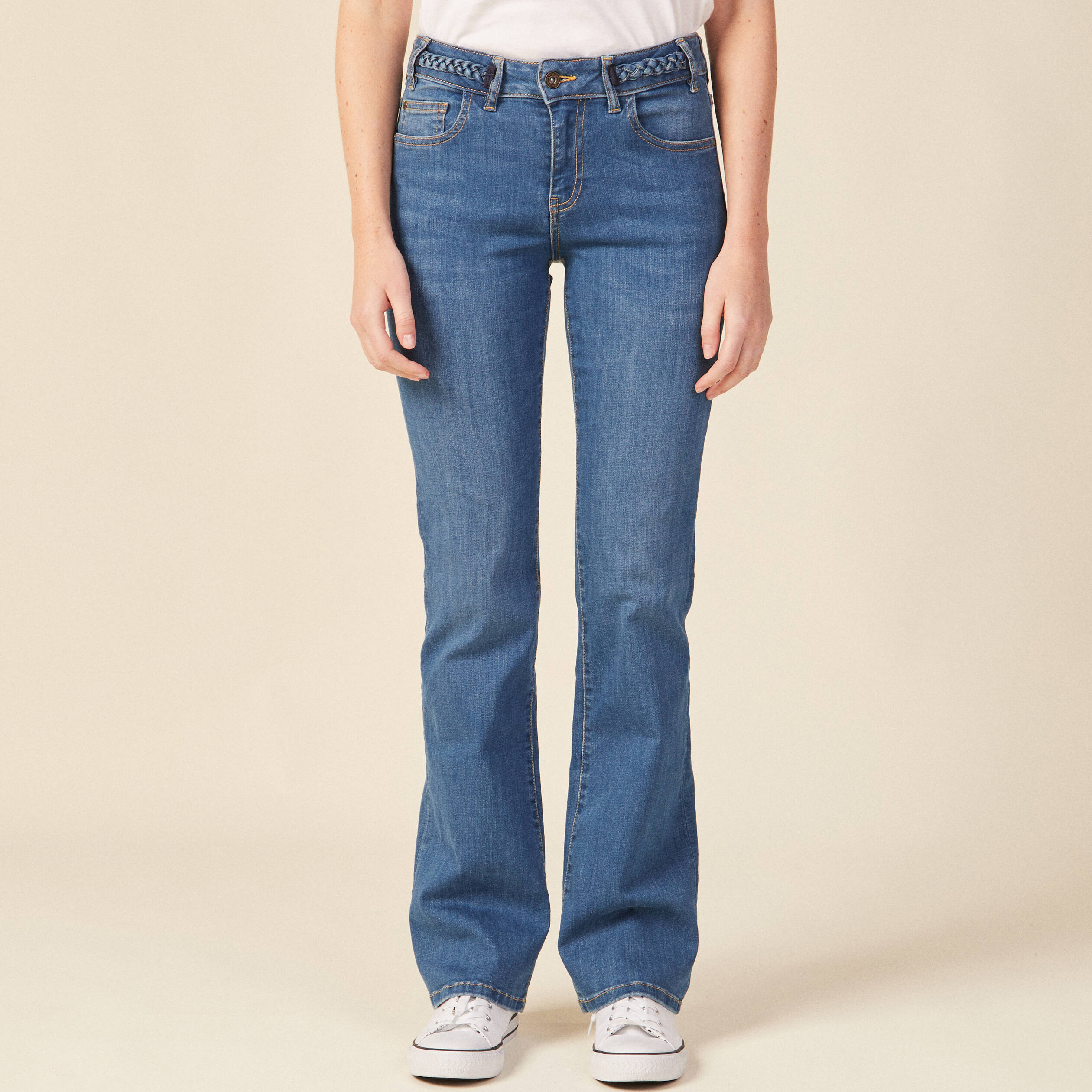 Jeans bootcut détails tressés denim stone femme