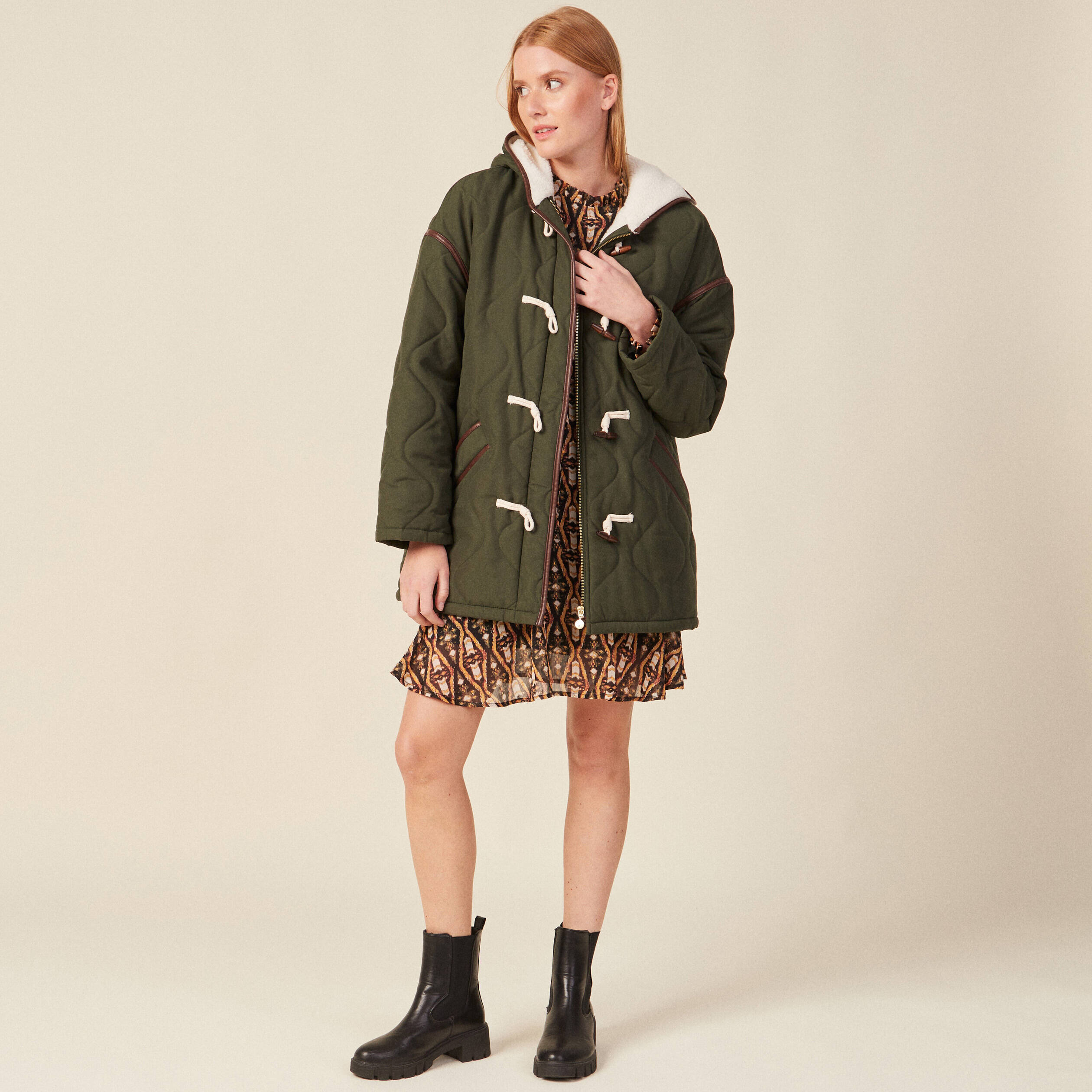 Robe trap ze col montant camel femme