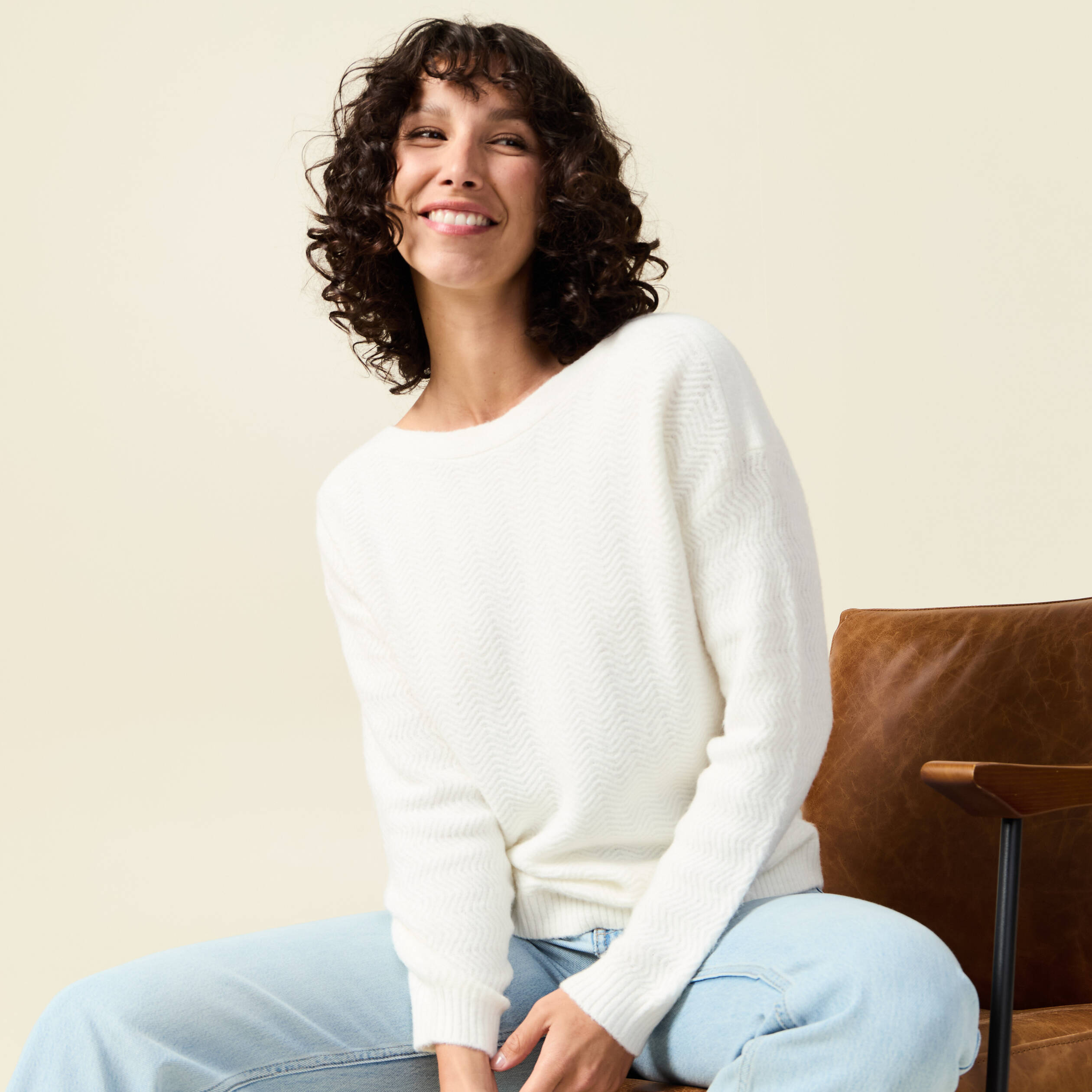 Pull manches longues ecru femme