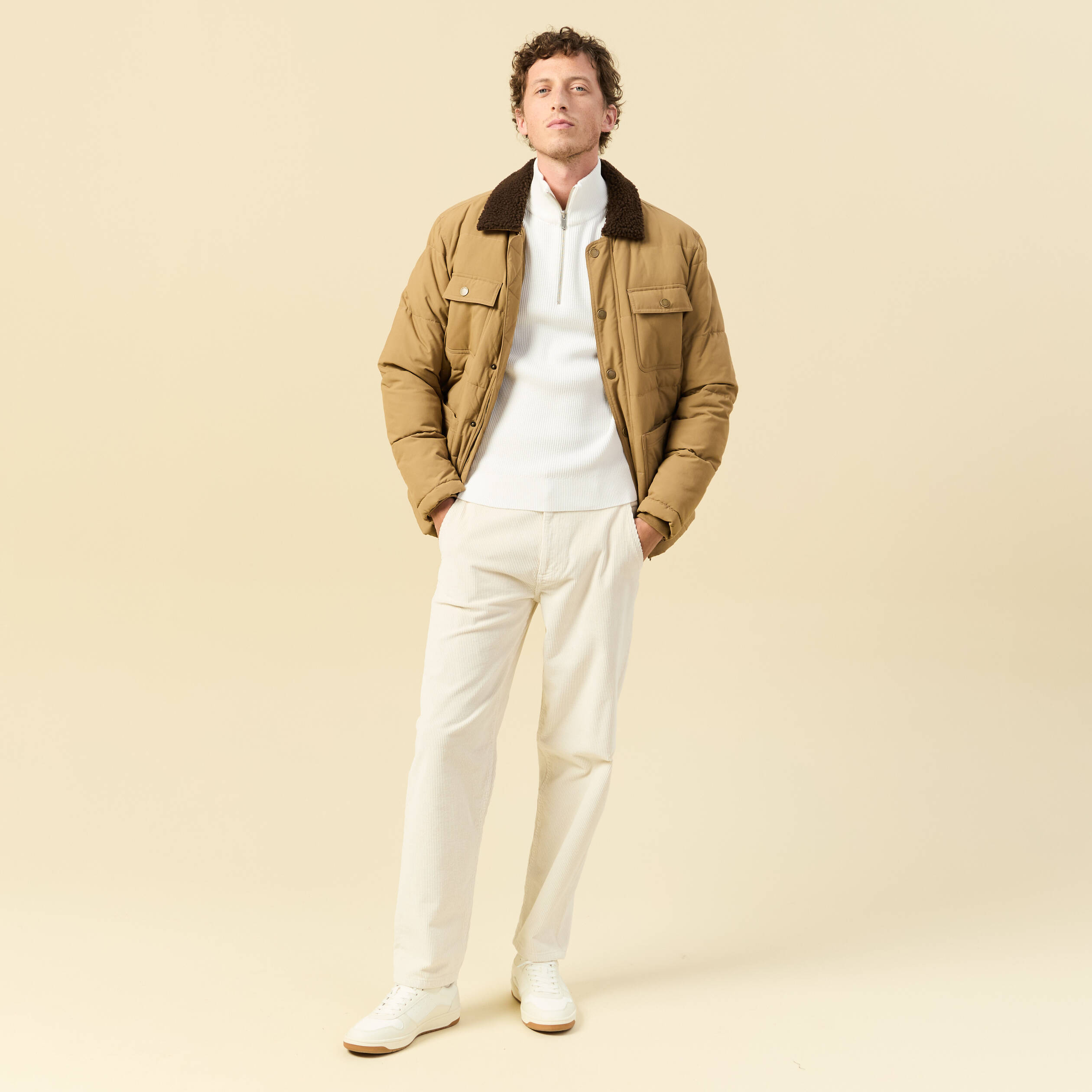 Pull col camionneur ecru homme