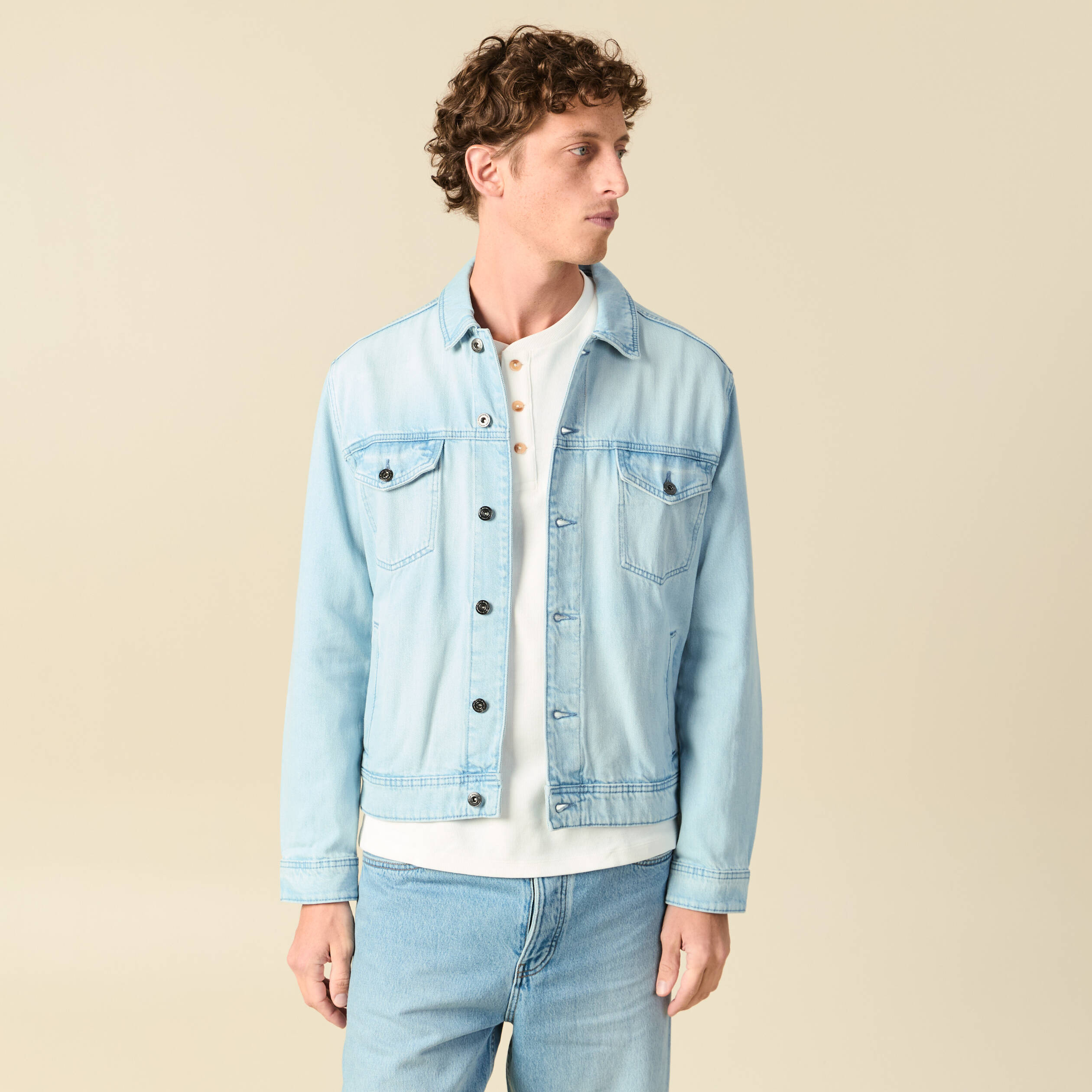 Veste droite en jean denim bleach homme