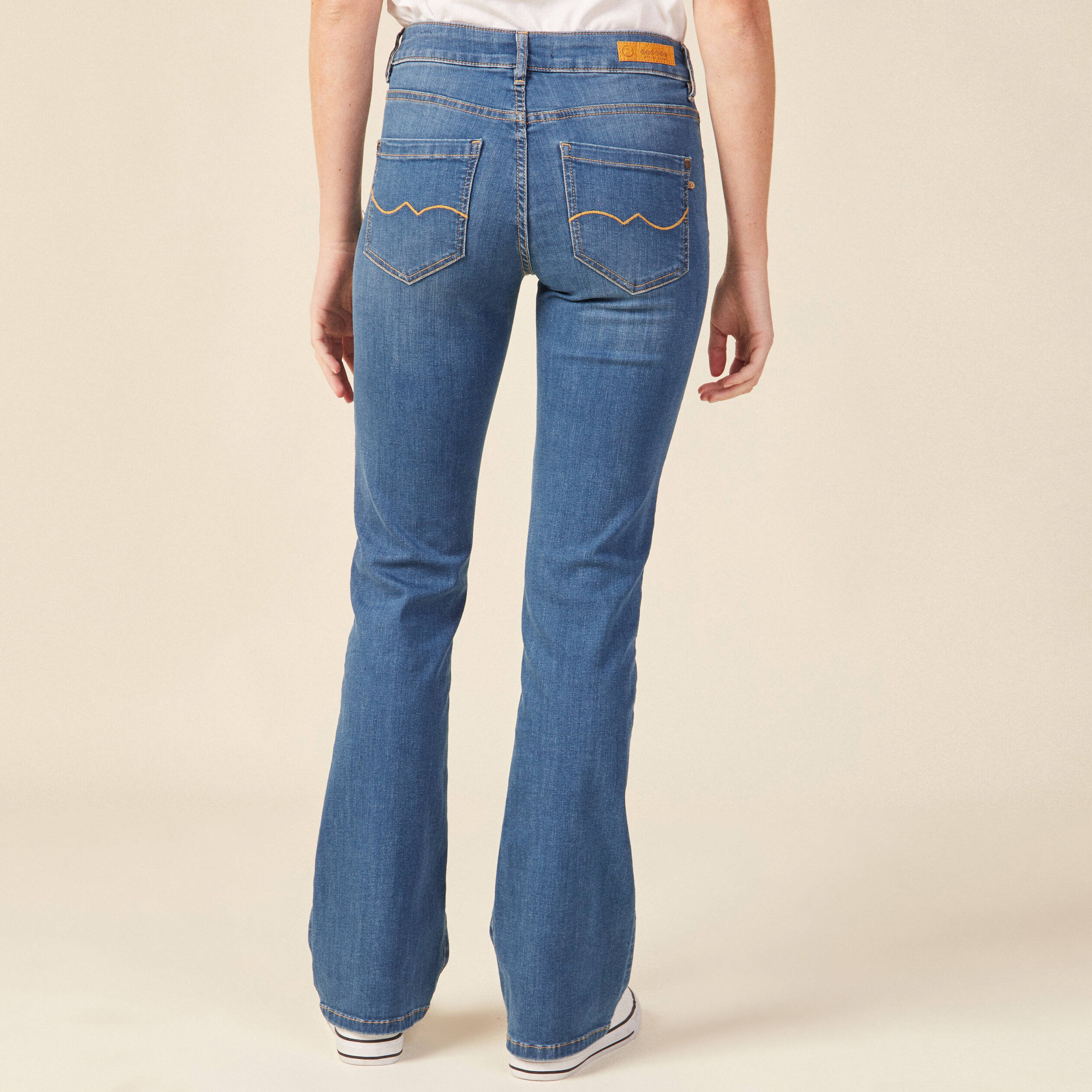 Jeans bootcut détails tressés denim stone femme