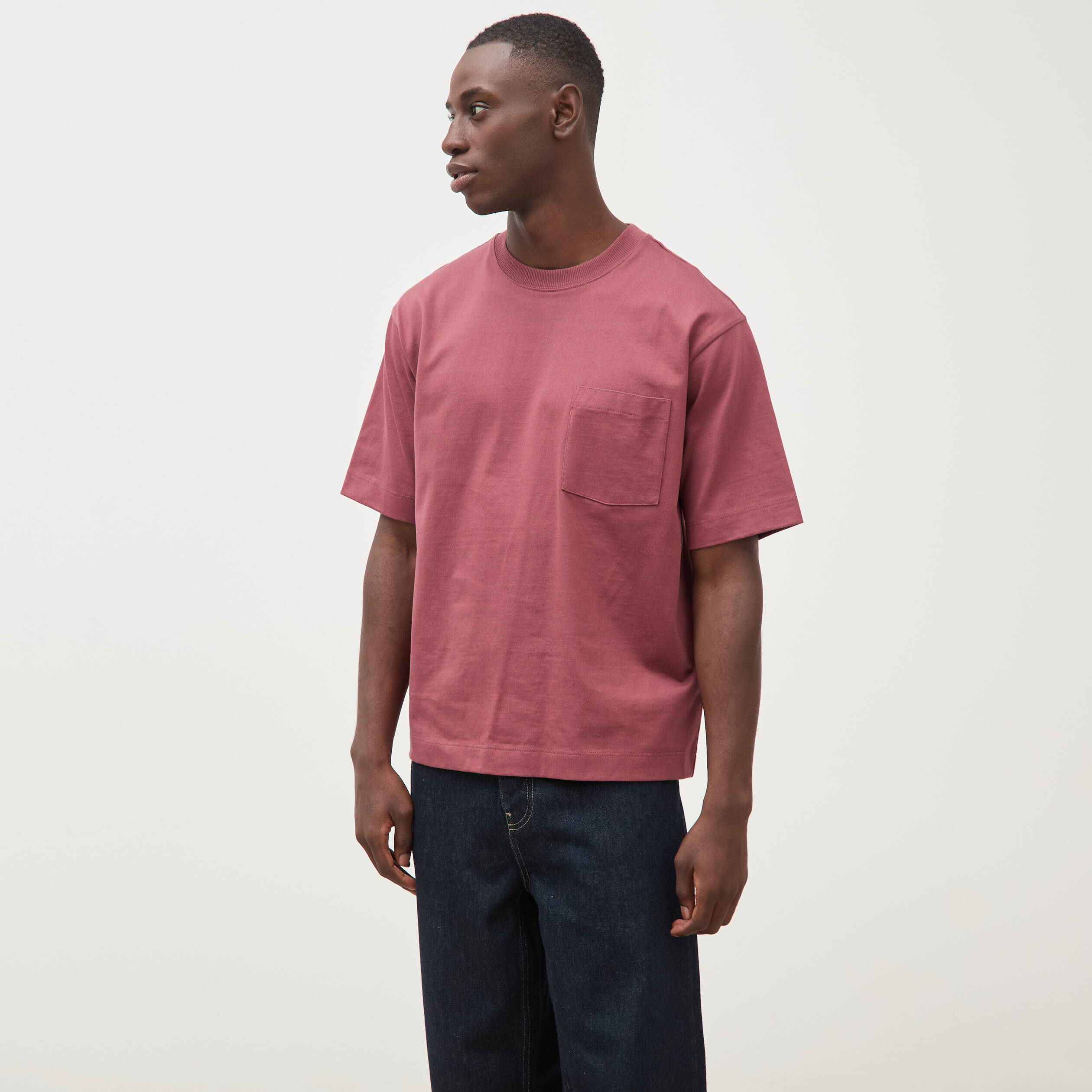 T-shirt droit en coton col ras du cou vieux rose homme