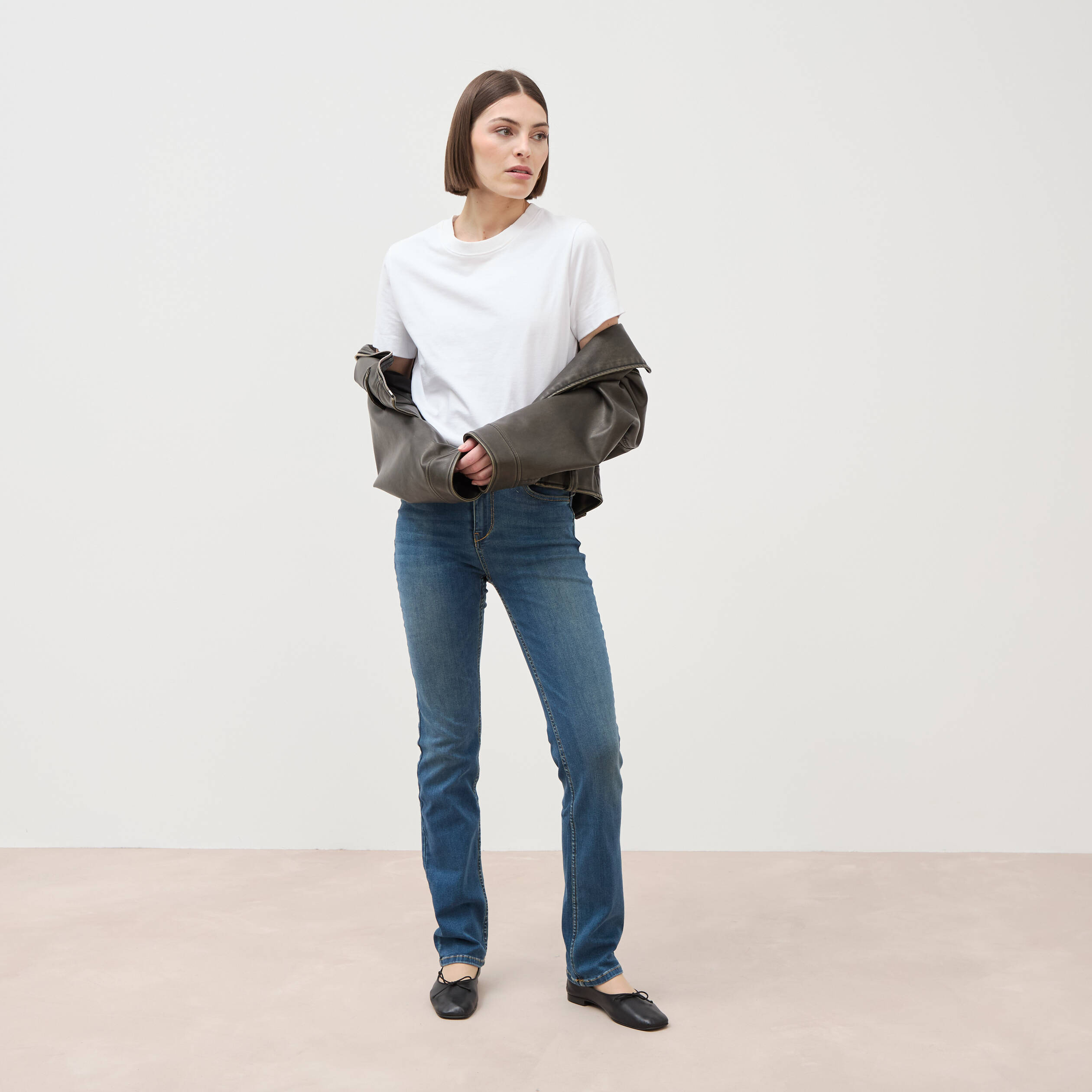 Jeans regular taille haute denim stone femme