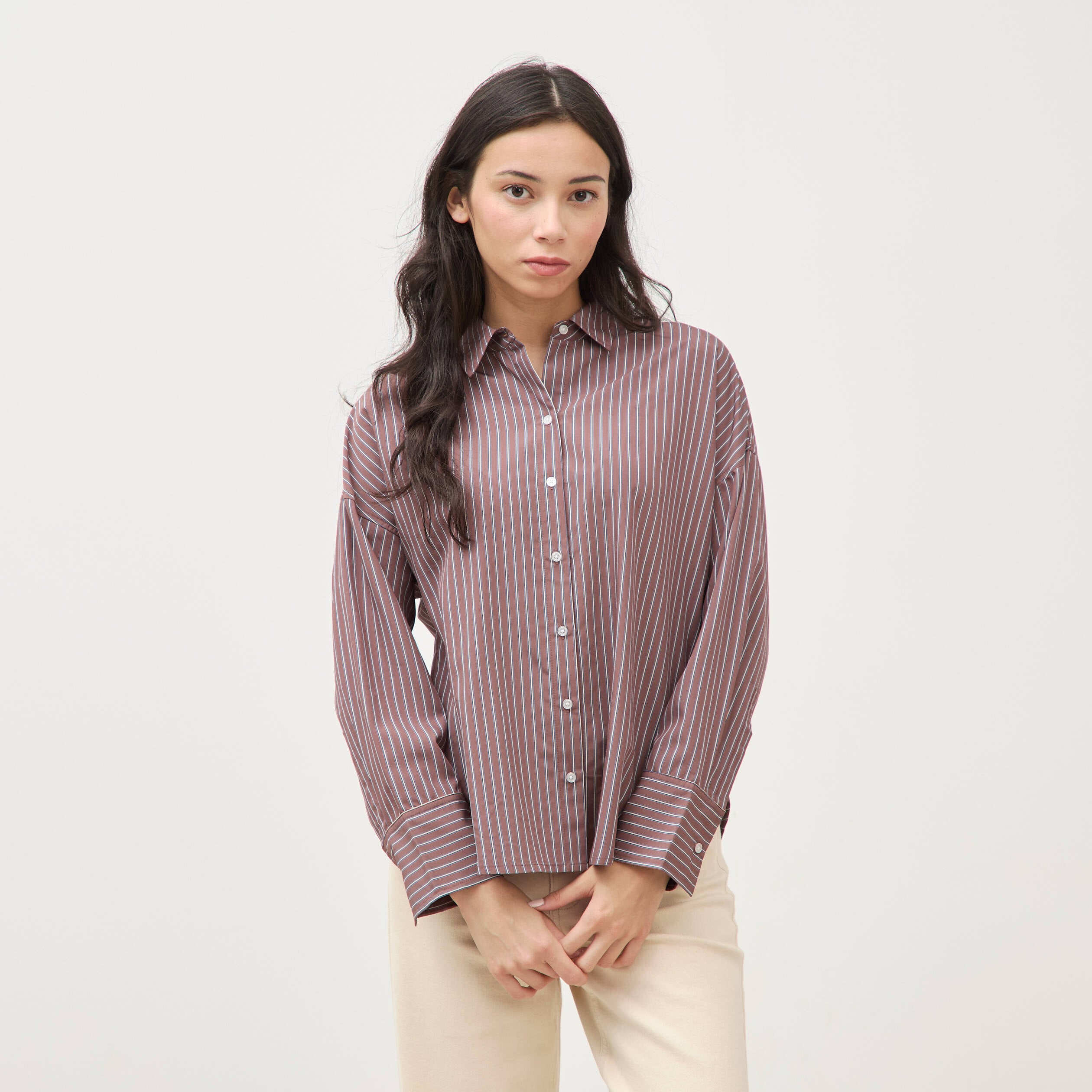 Chemise ample manches longues fluide marron femme